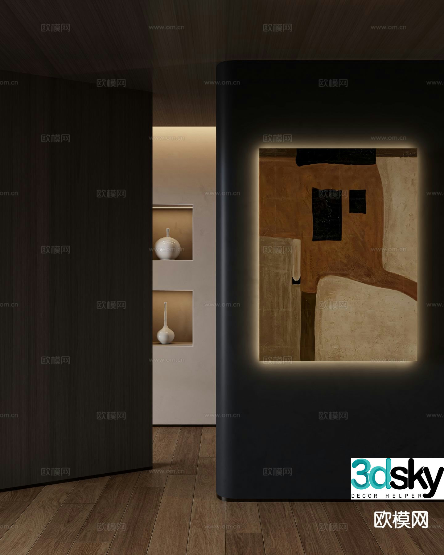 Wabi-sabi abstract painting geometric hanging painting 3d model
