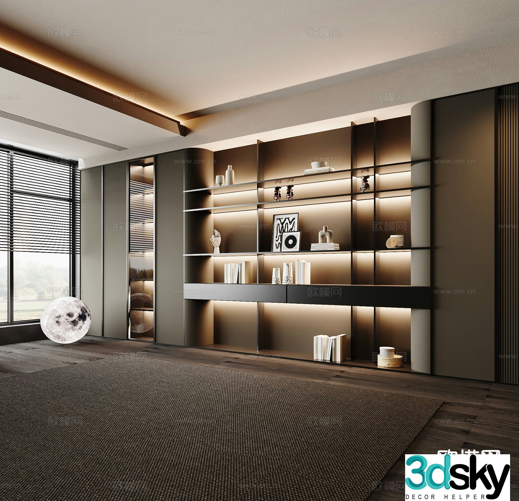 Italian bookcase display cabinet 3d model