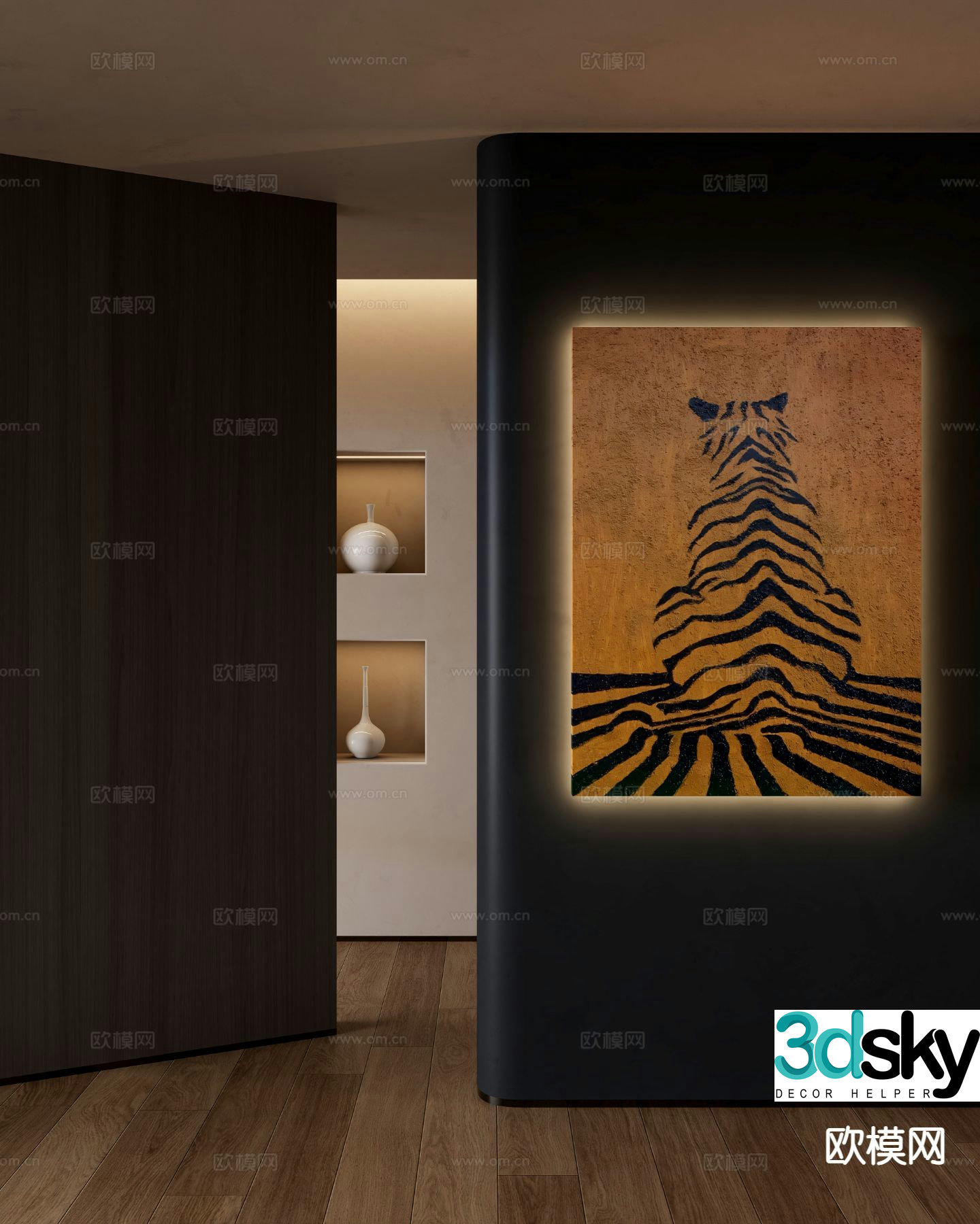 Medieval style animal painting tiger leopard hanging painting 3d model