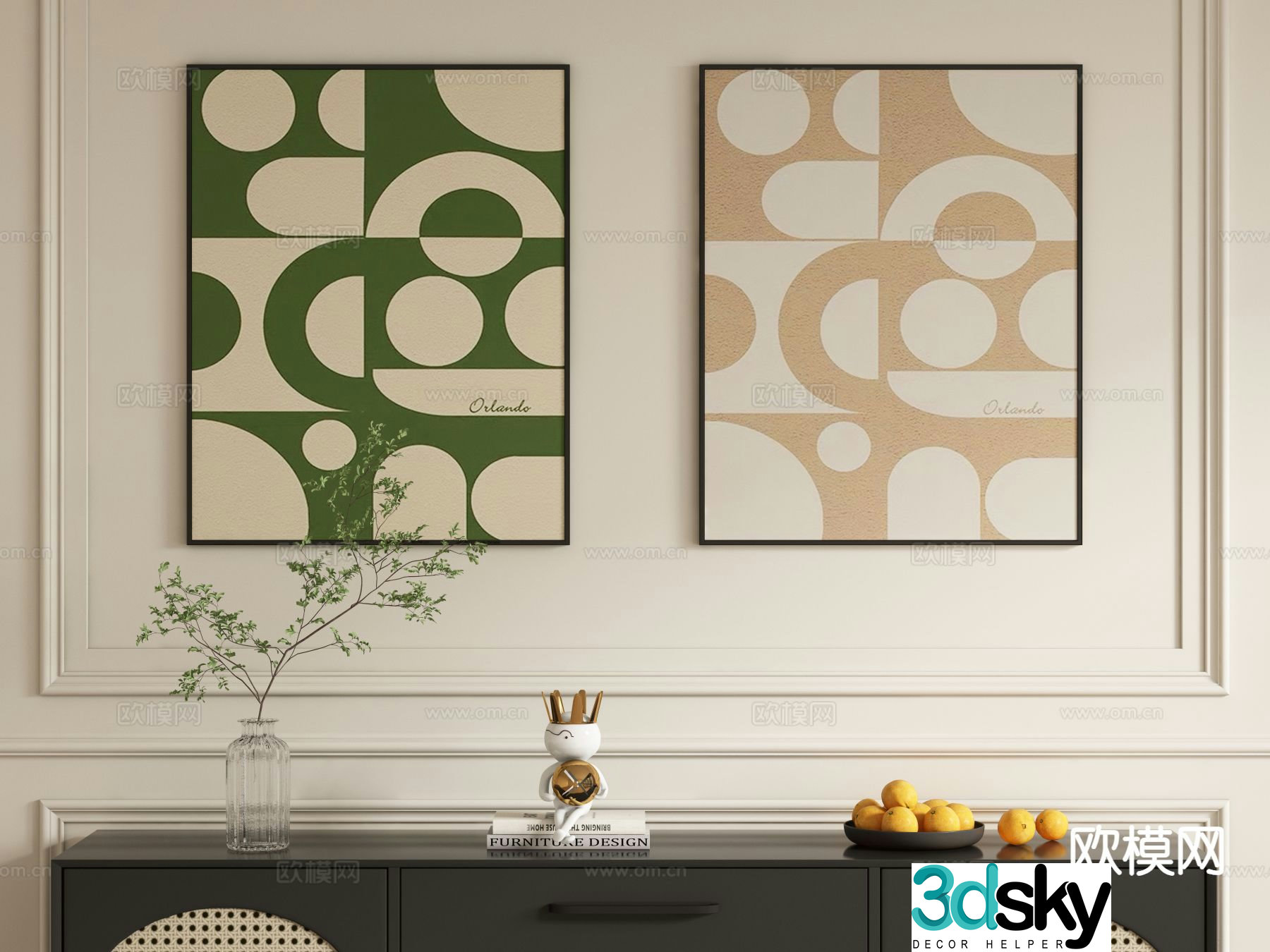 Modern abstract painting geometric hanging painting 3d model