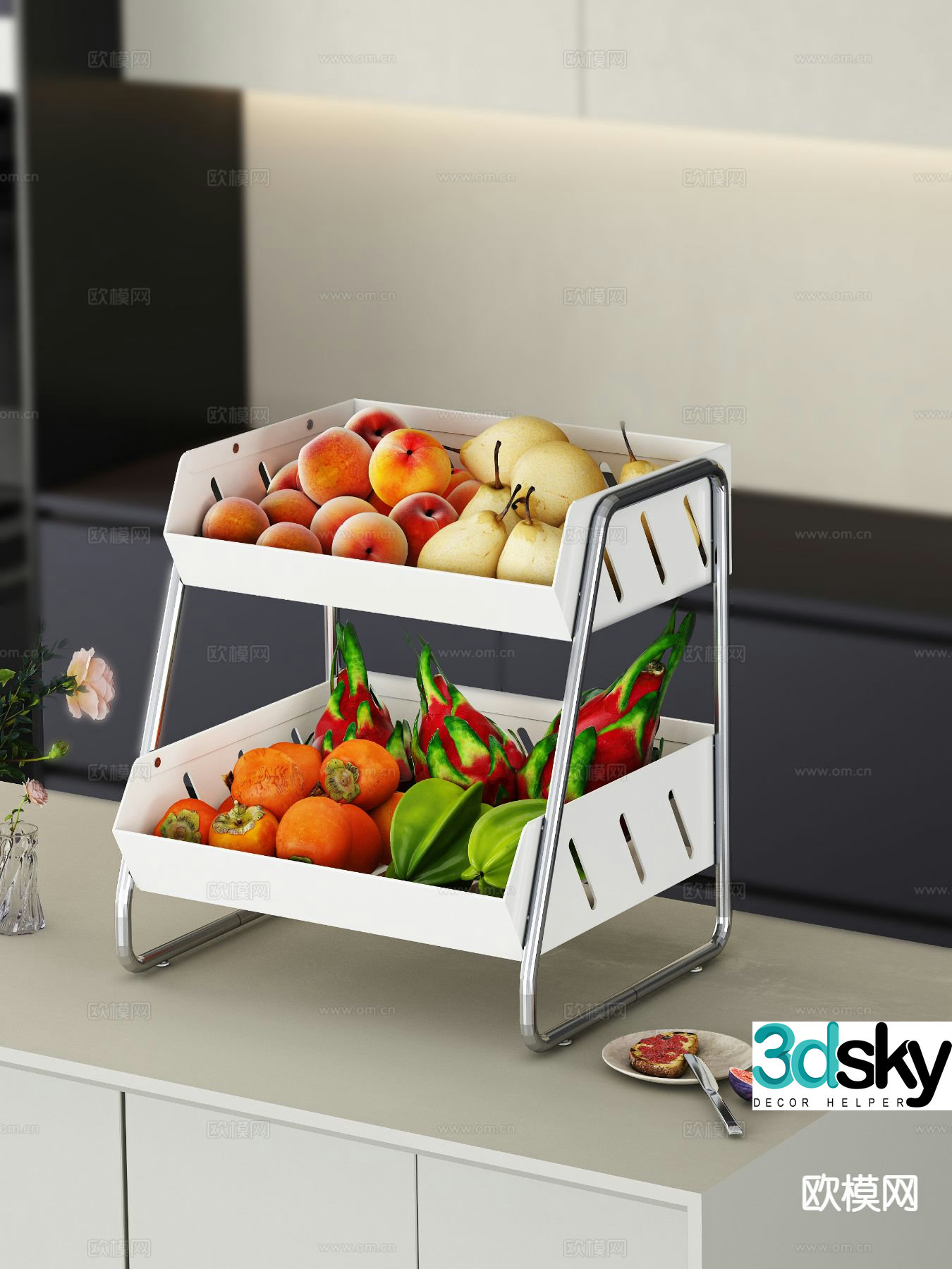 Modern kitchen fruit and vegetable basket shelf 3d model