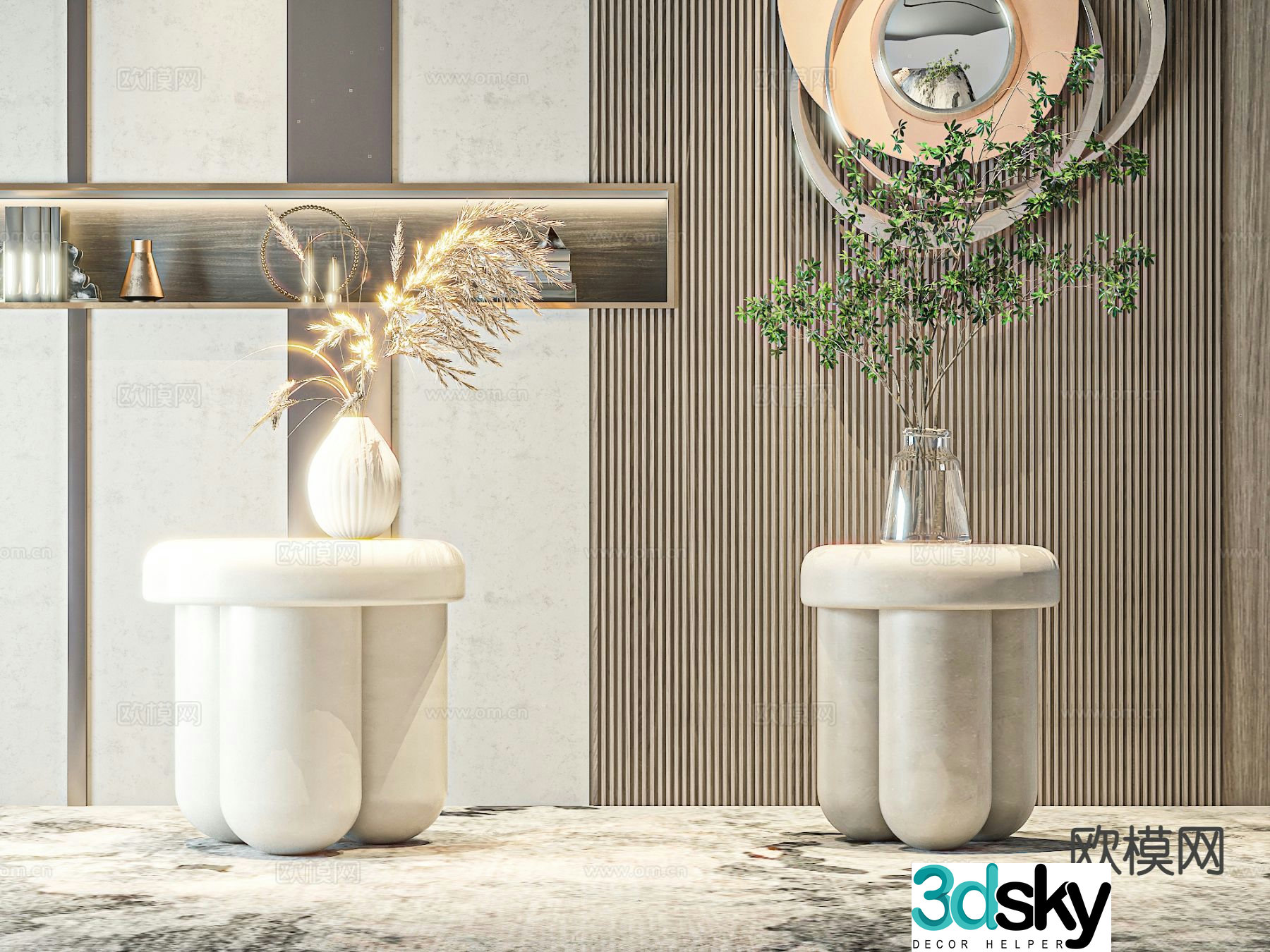 Wabi-sabi wind corner table round table bedside table 3D model