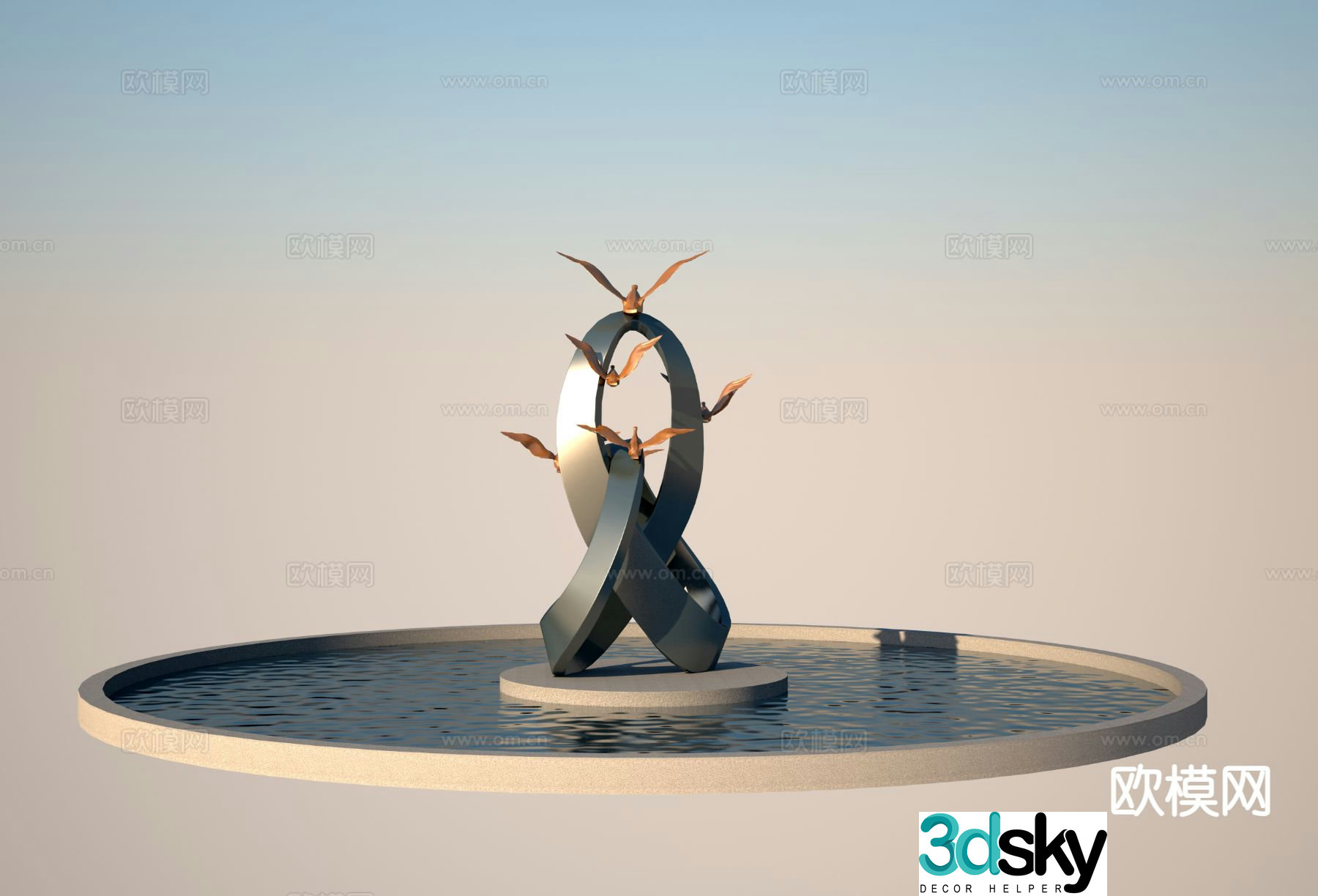 Modern flying bird ribbon sculpture 3d model