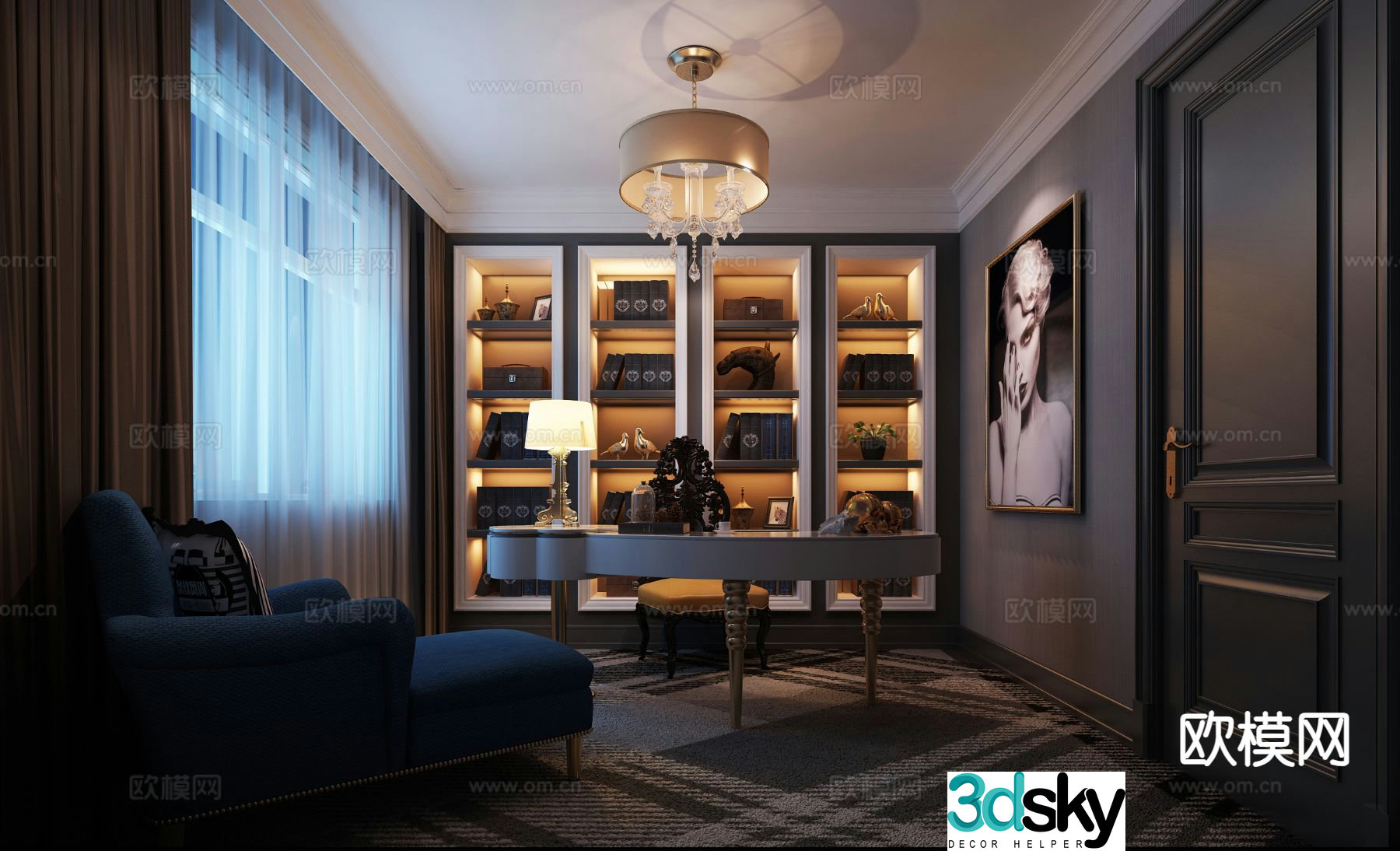 American study room simple and beautiful study room 3d model