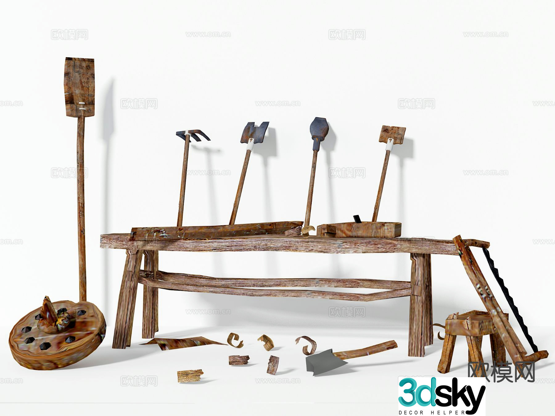 Chinese farm tools and supplies 3D model of farm tools