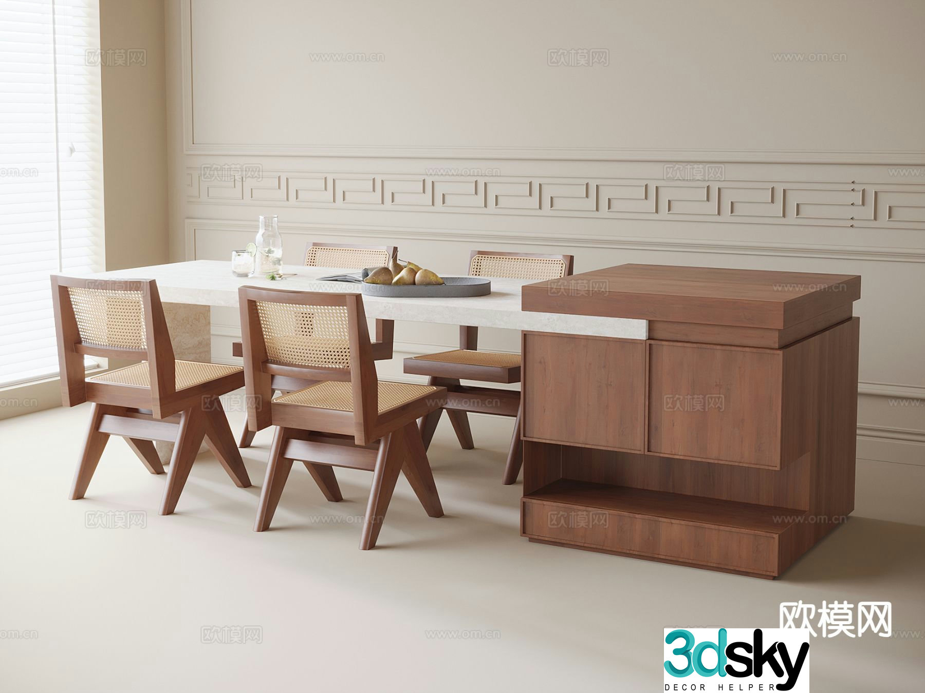 Wabi-sabi style dining table and chairs island 3d model