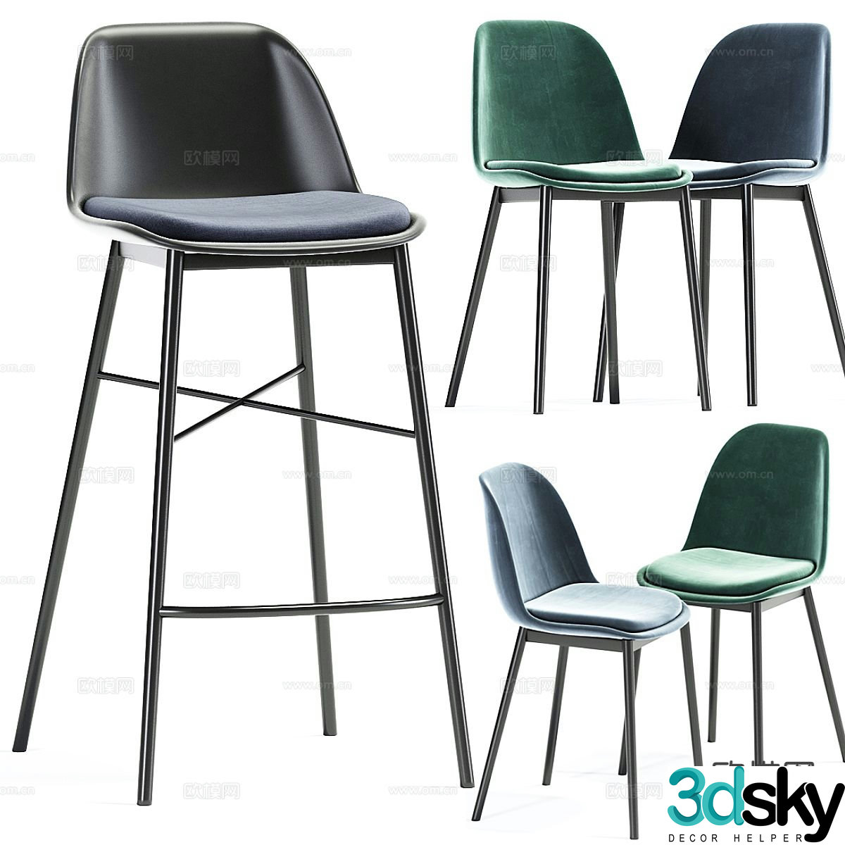 Italian minimalist bar stool 3D model