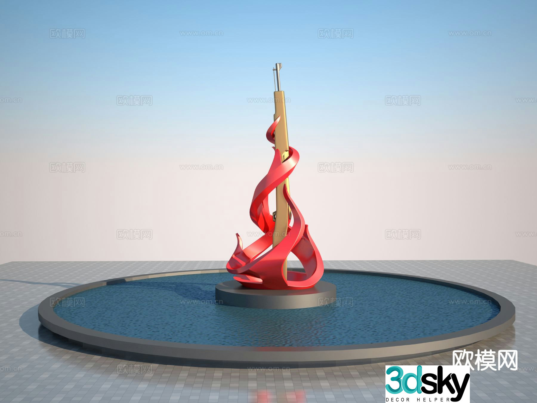 Modern flame steel gun sculpture 3d model