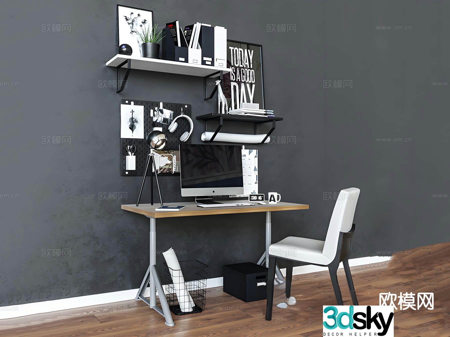 Nordic study table desk 3d model