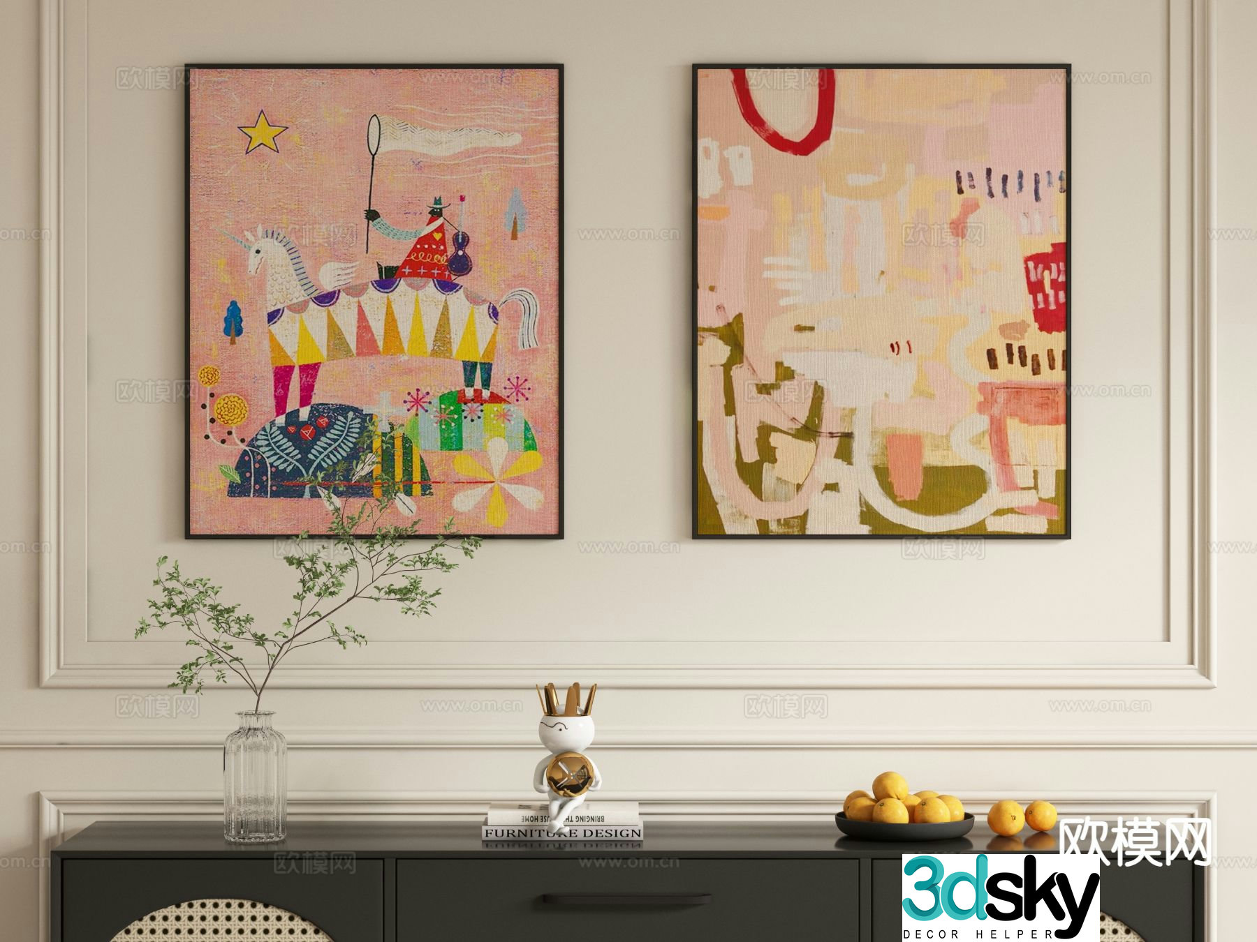 Abstract painting decorative painting hanging painting 3d model