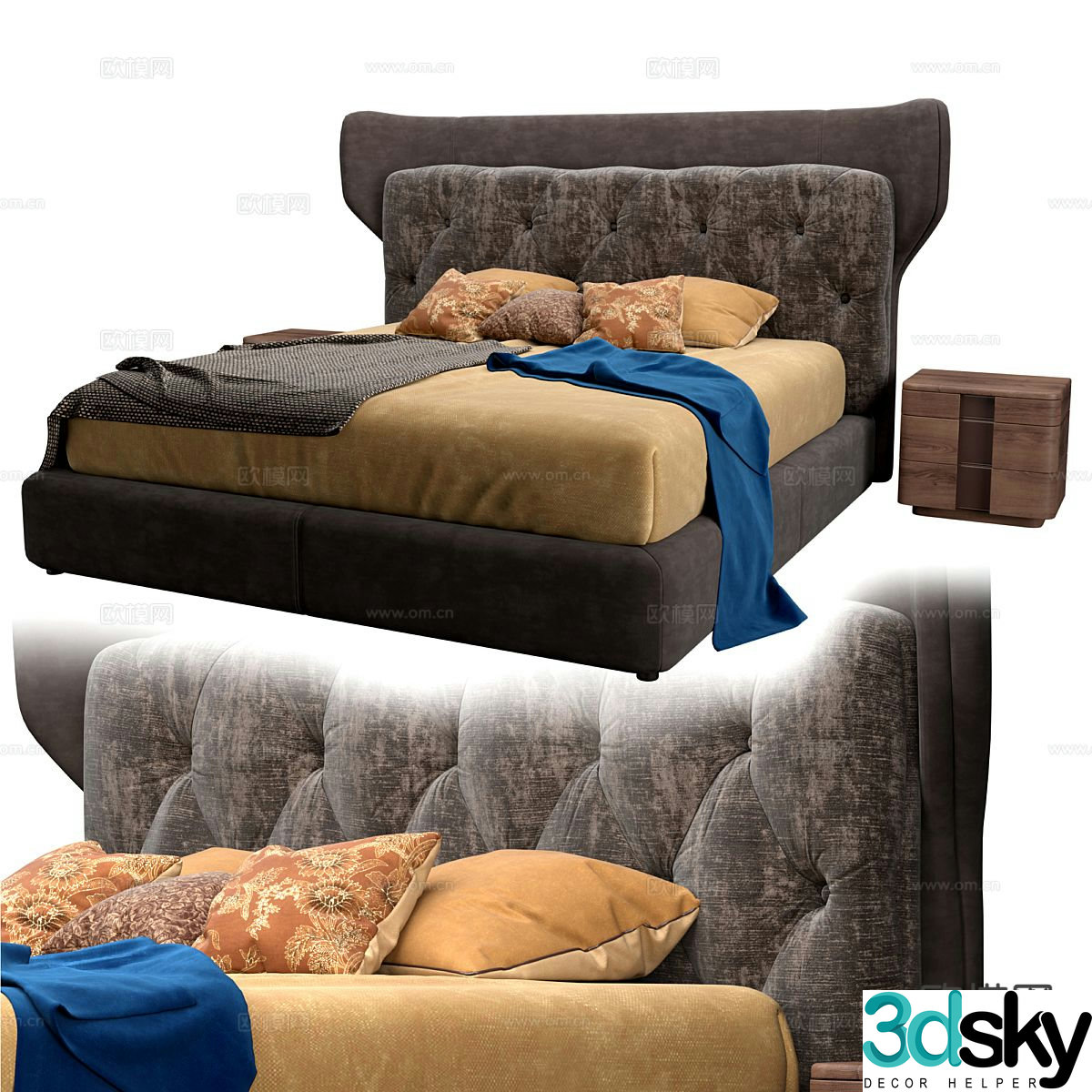Modern double bed 3d model