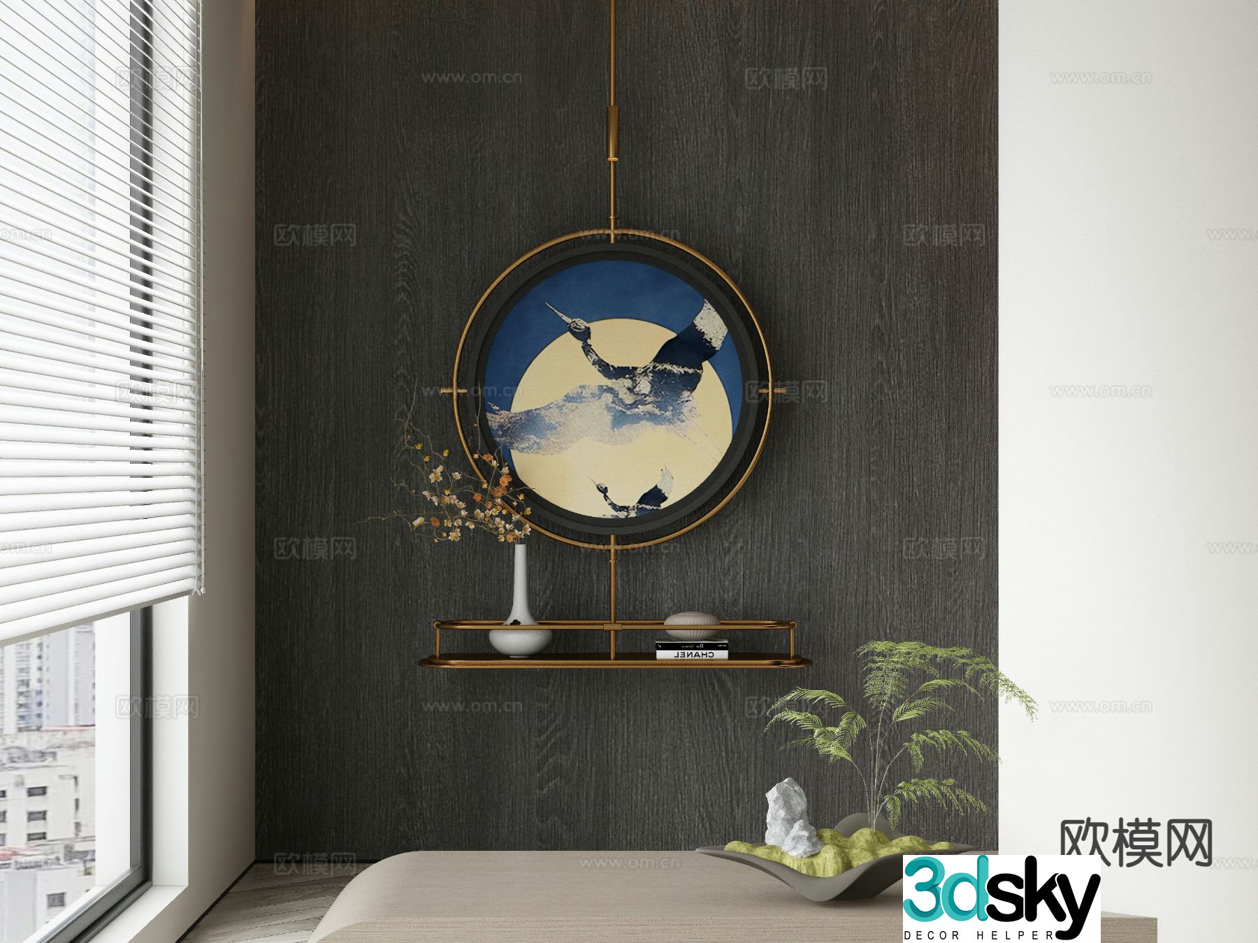 New Chinese style decorative painting round hanging ornament 3D model