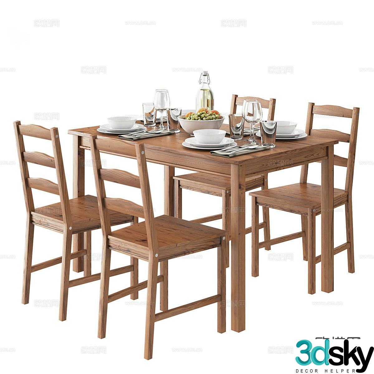 3D model of log style dining table and chairs