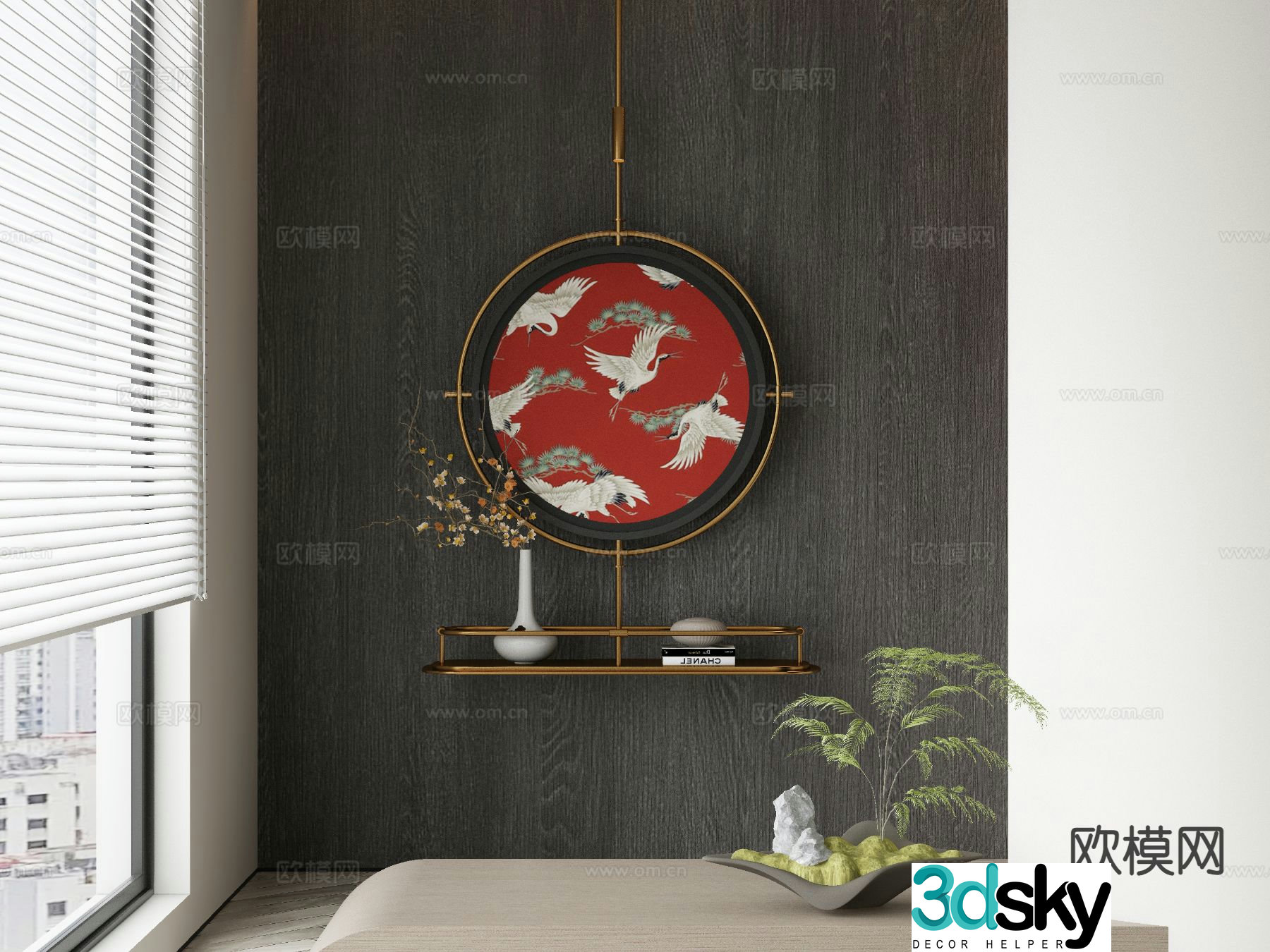 New Chinese Art Painting Crane Painting Decorative Painting 3D Model
