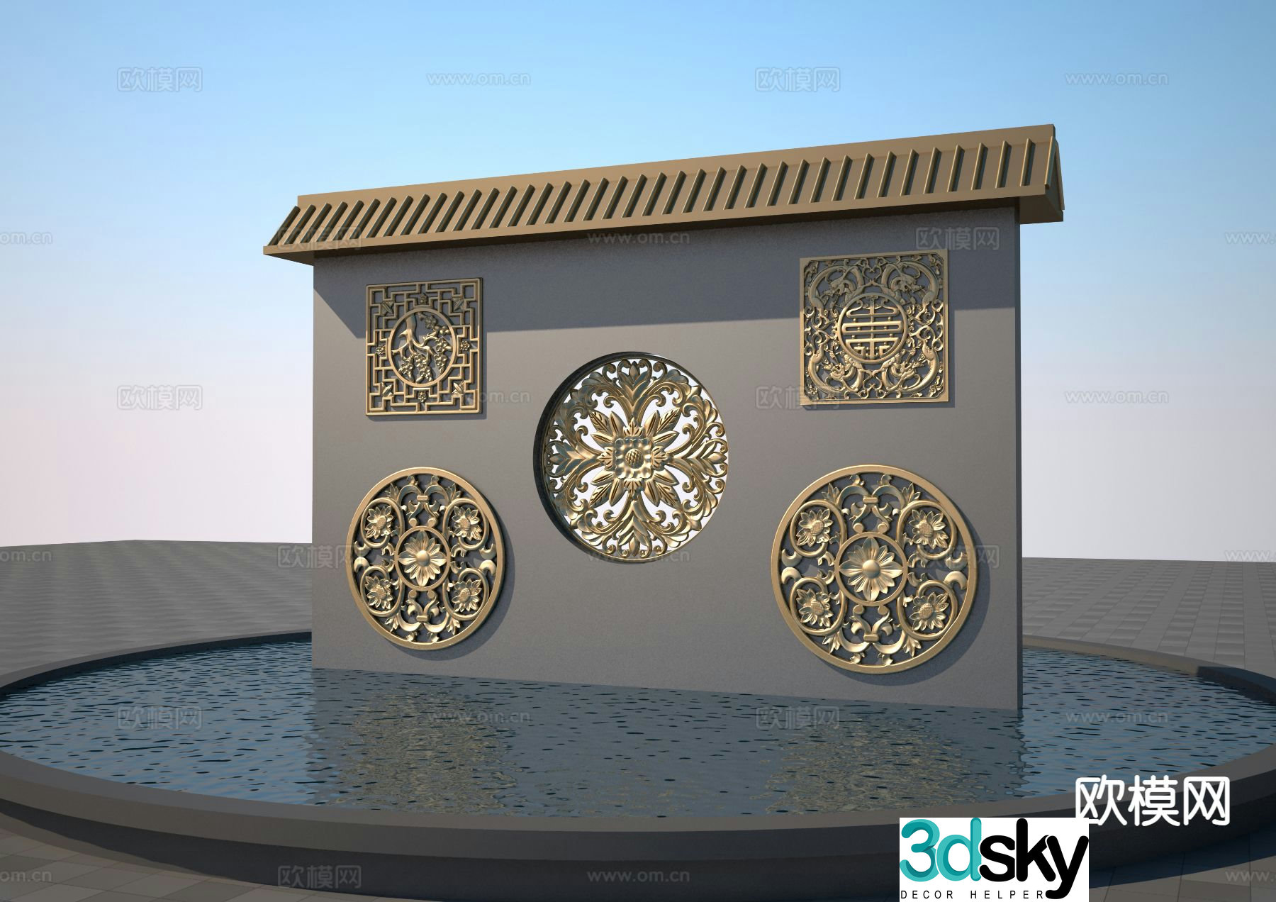 New Chinese style window grille wall 3D model