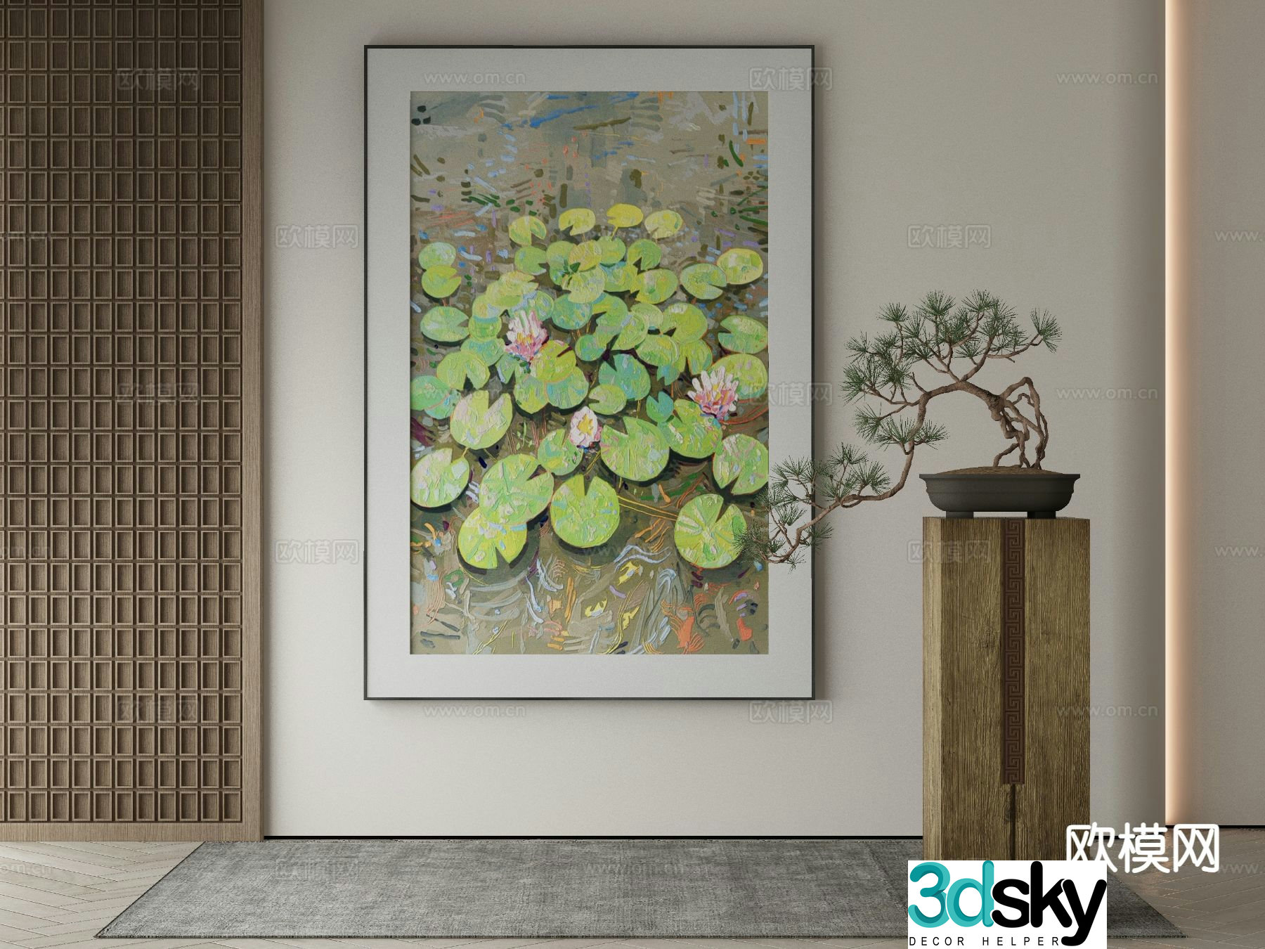 New Chinese style oil painting lotus painting decorative painting 3D model