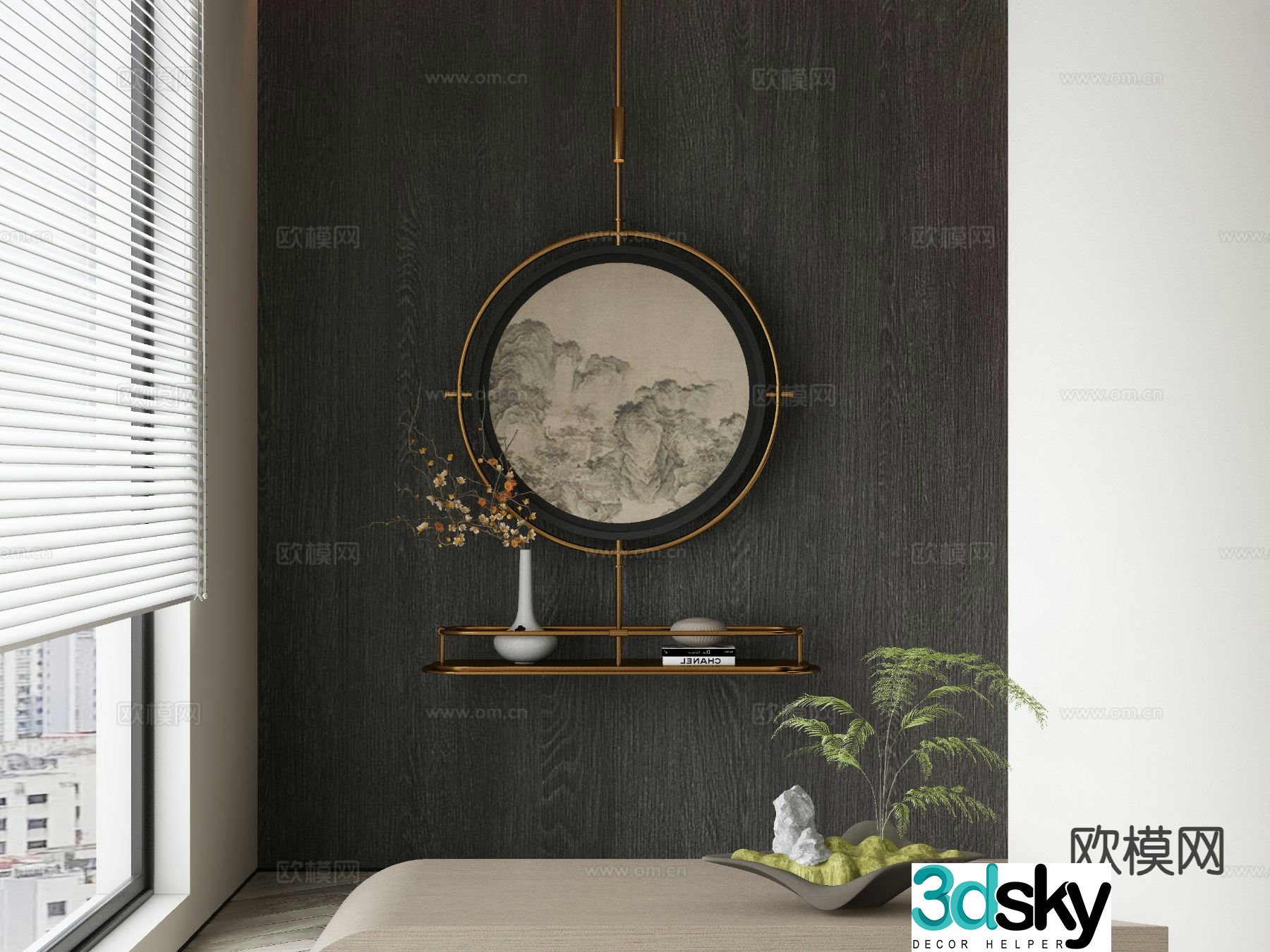 New Chinese style decorative painting round hanging ornament 3D model