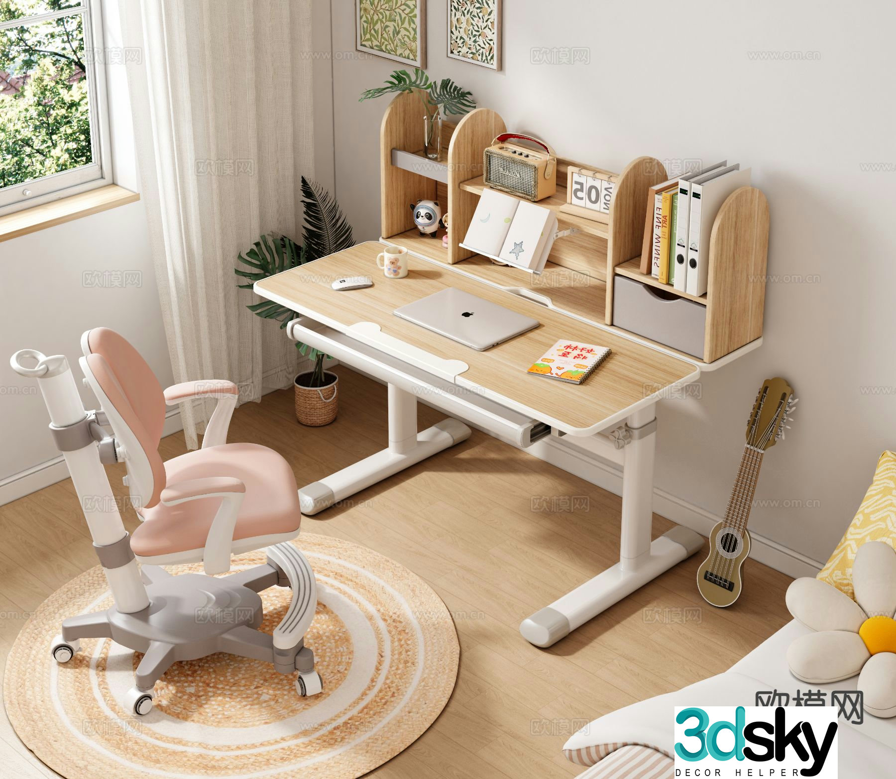 Modern children’s table study table 3d model