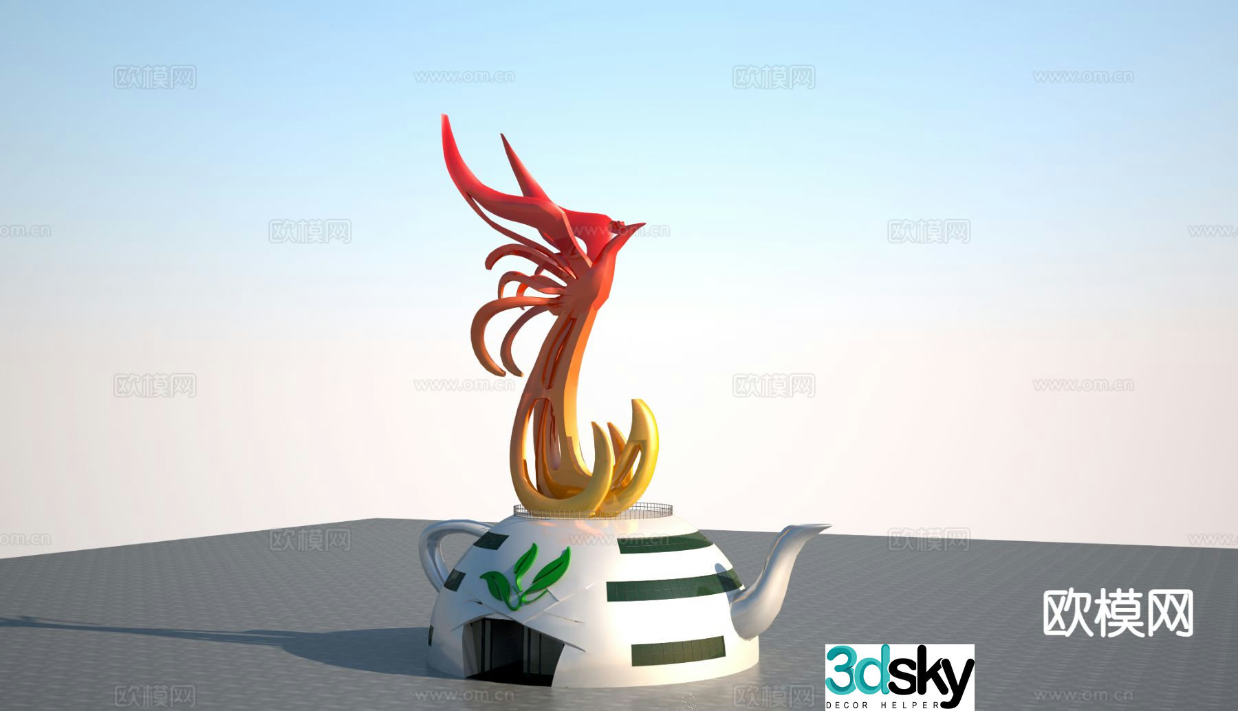 Modern phoenix landscape sculpture 3d model