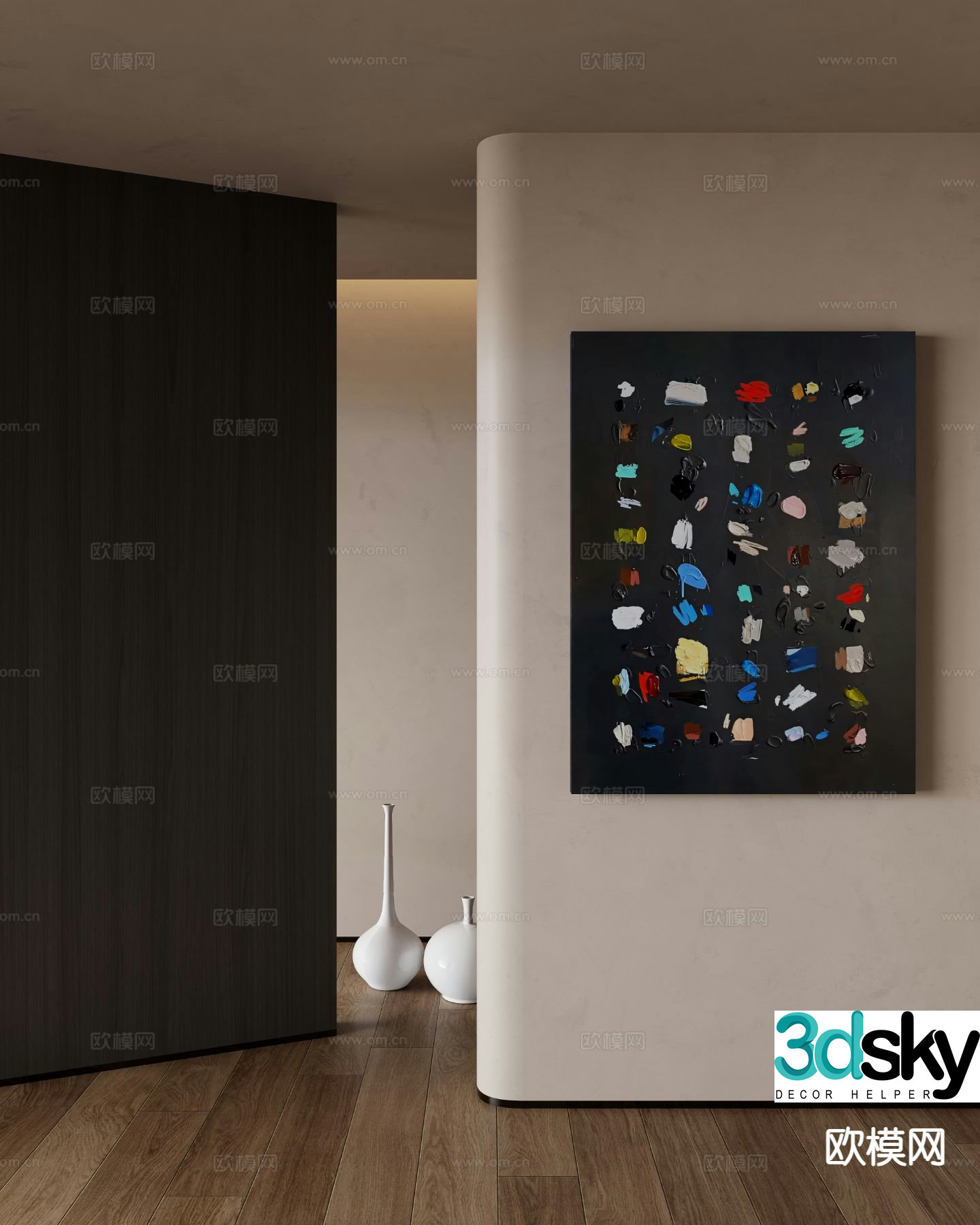 Modern abstract hanging painting geometric decorative painting 3d model