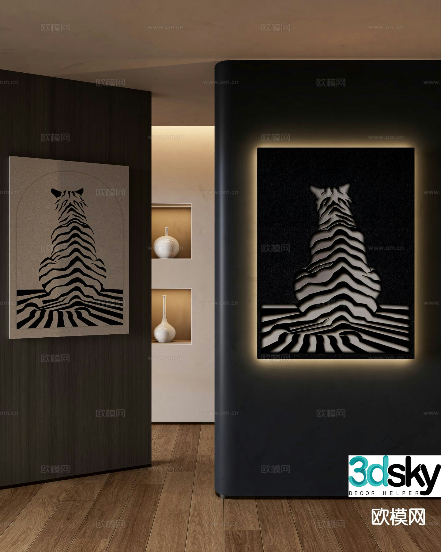 Tiger hanging painting black and white painting animal decorative painting 3d model