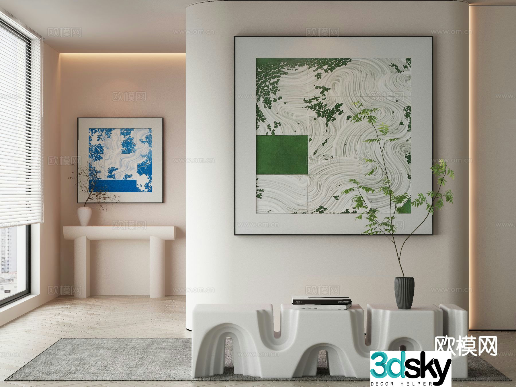 Modern decorative painting green abstract painting 3d model