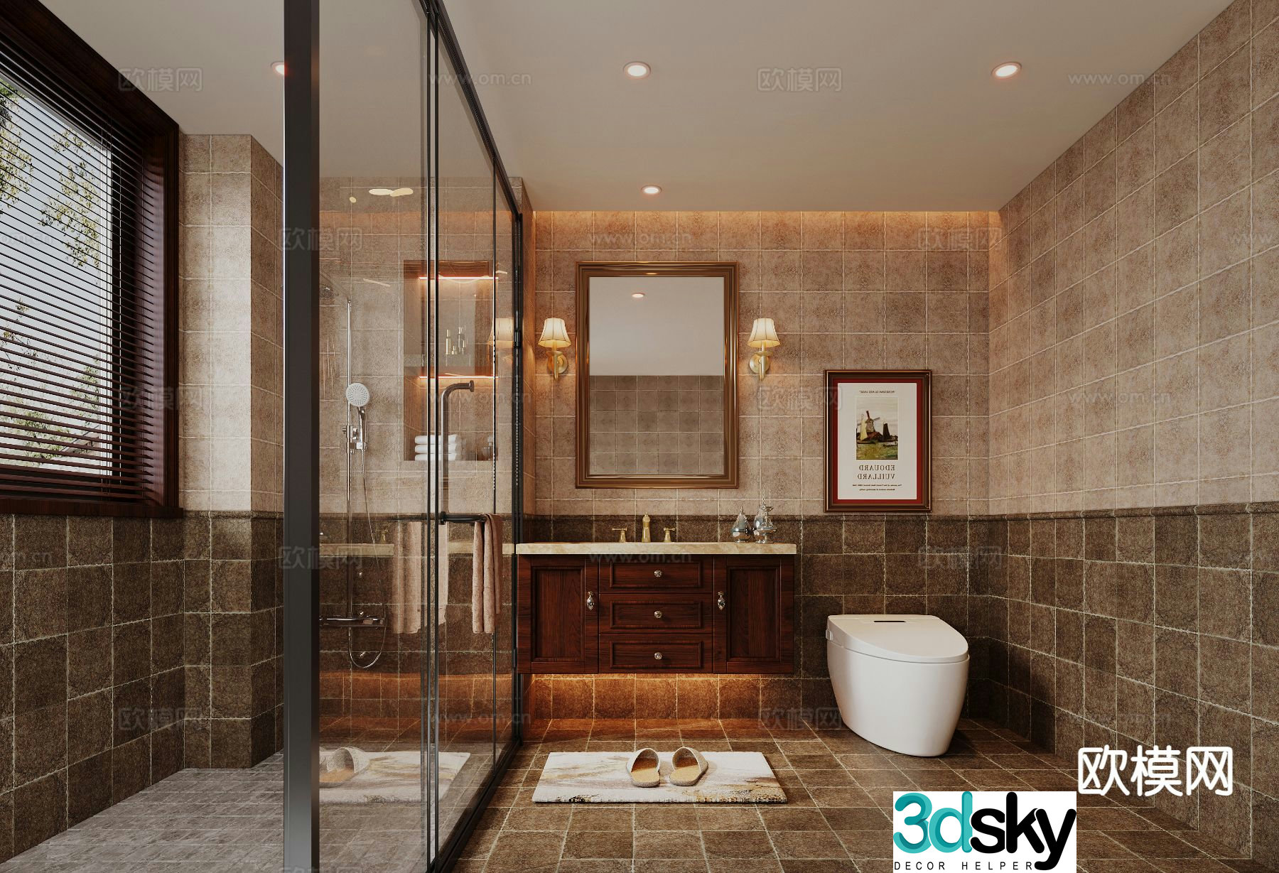American style bathroom toilet 3d model