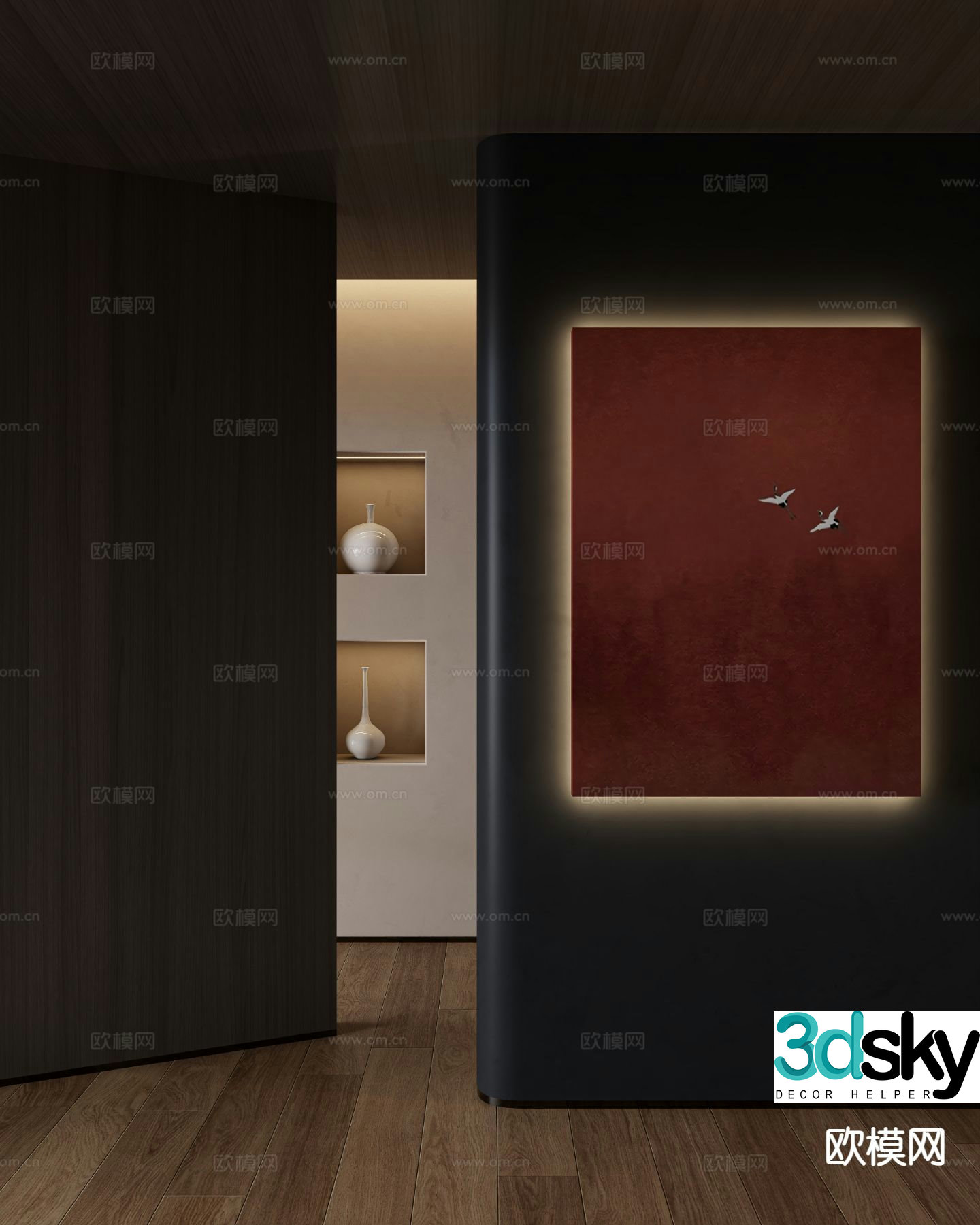 Medieval style crane painting Zen decorative painting 3D model