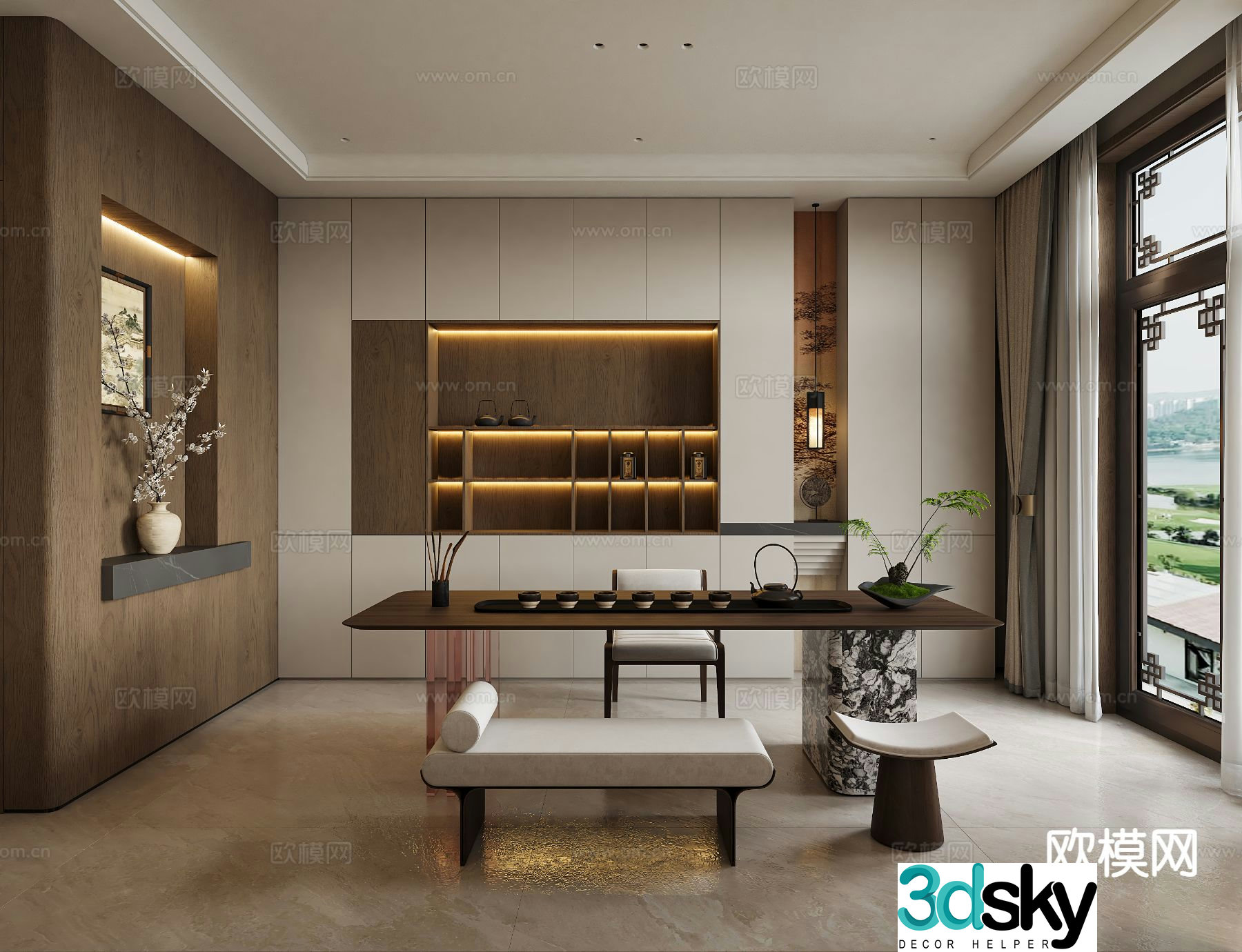 New Chinese-style guest restaurant Song-style Zen teahouse 3D model