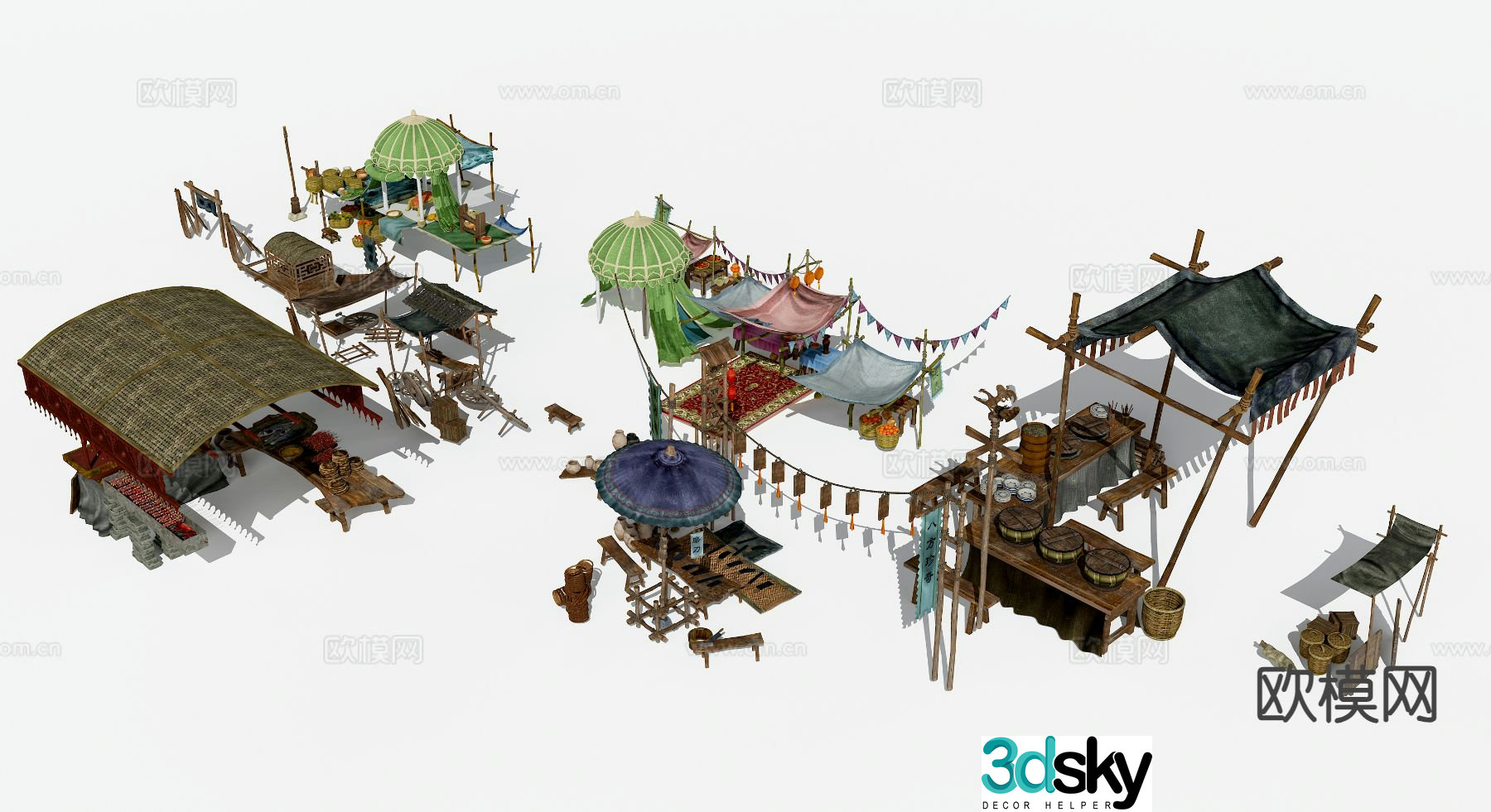 Chinese folk market grocery store sketch 3D model