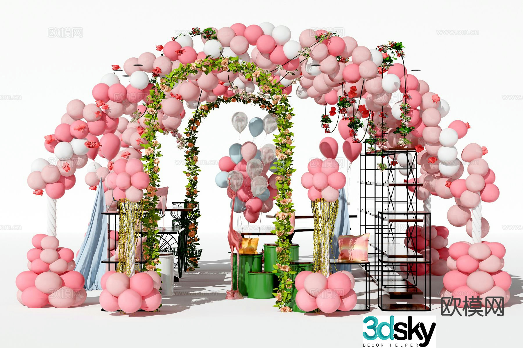 Modern balloon arch presentation wedding scene presentation 3d model