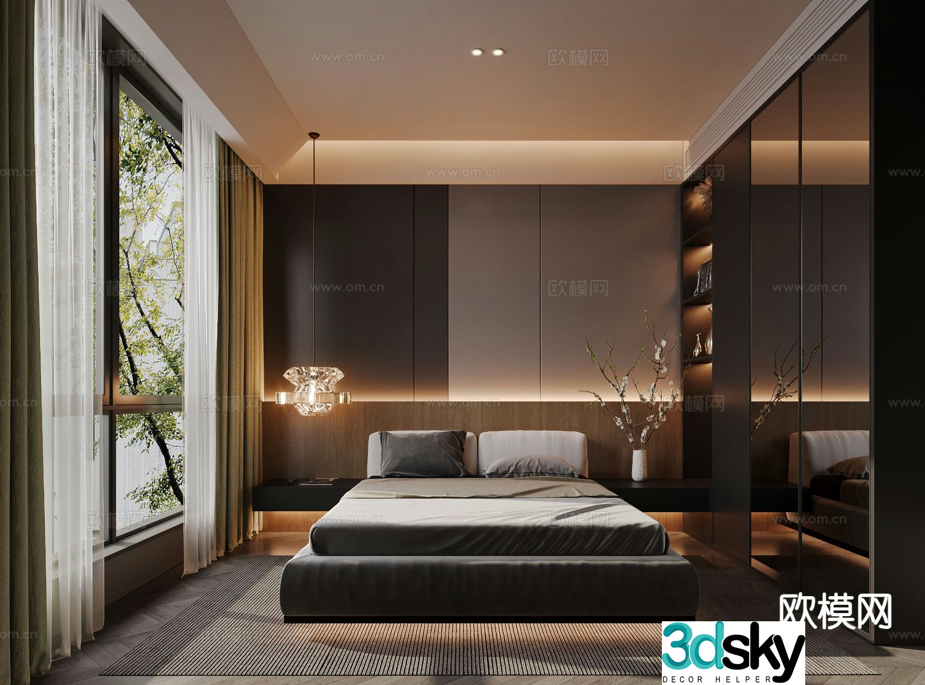 Advanced gray bedroom master bedroom 3d model