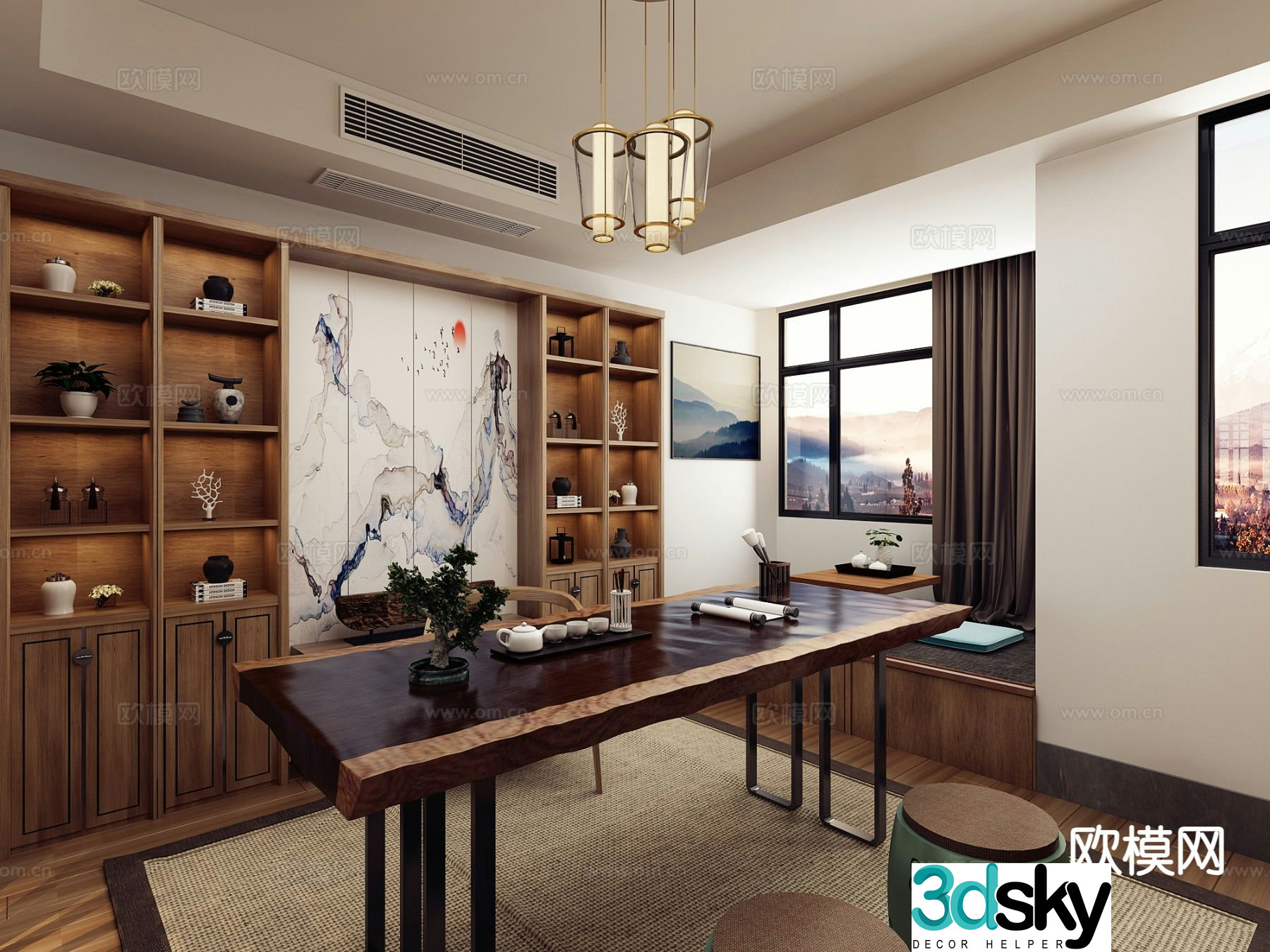 New Chinese style study 3D model