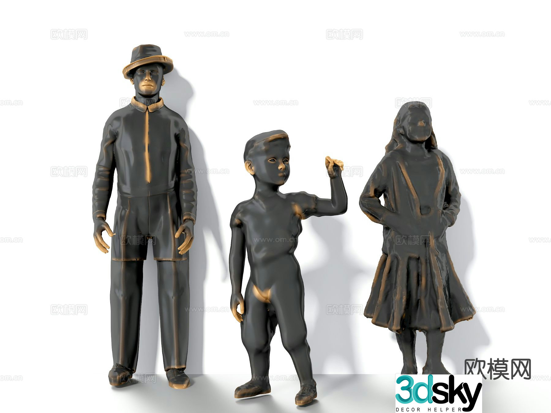 Family of three figure sculpture statue 3d model