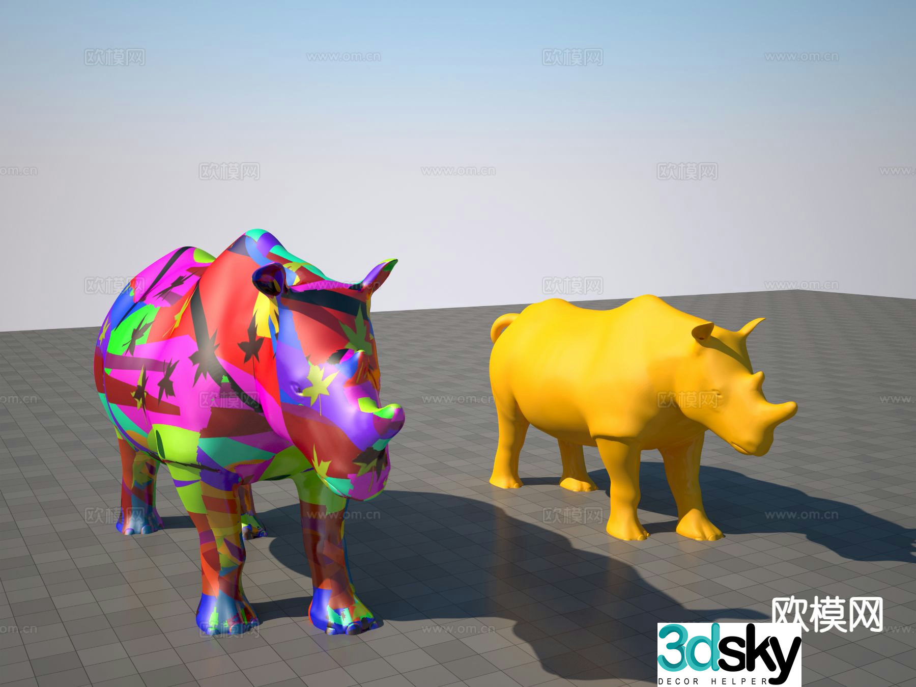 Modern painted rhino sculpture 3d model