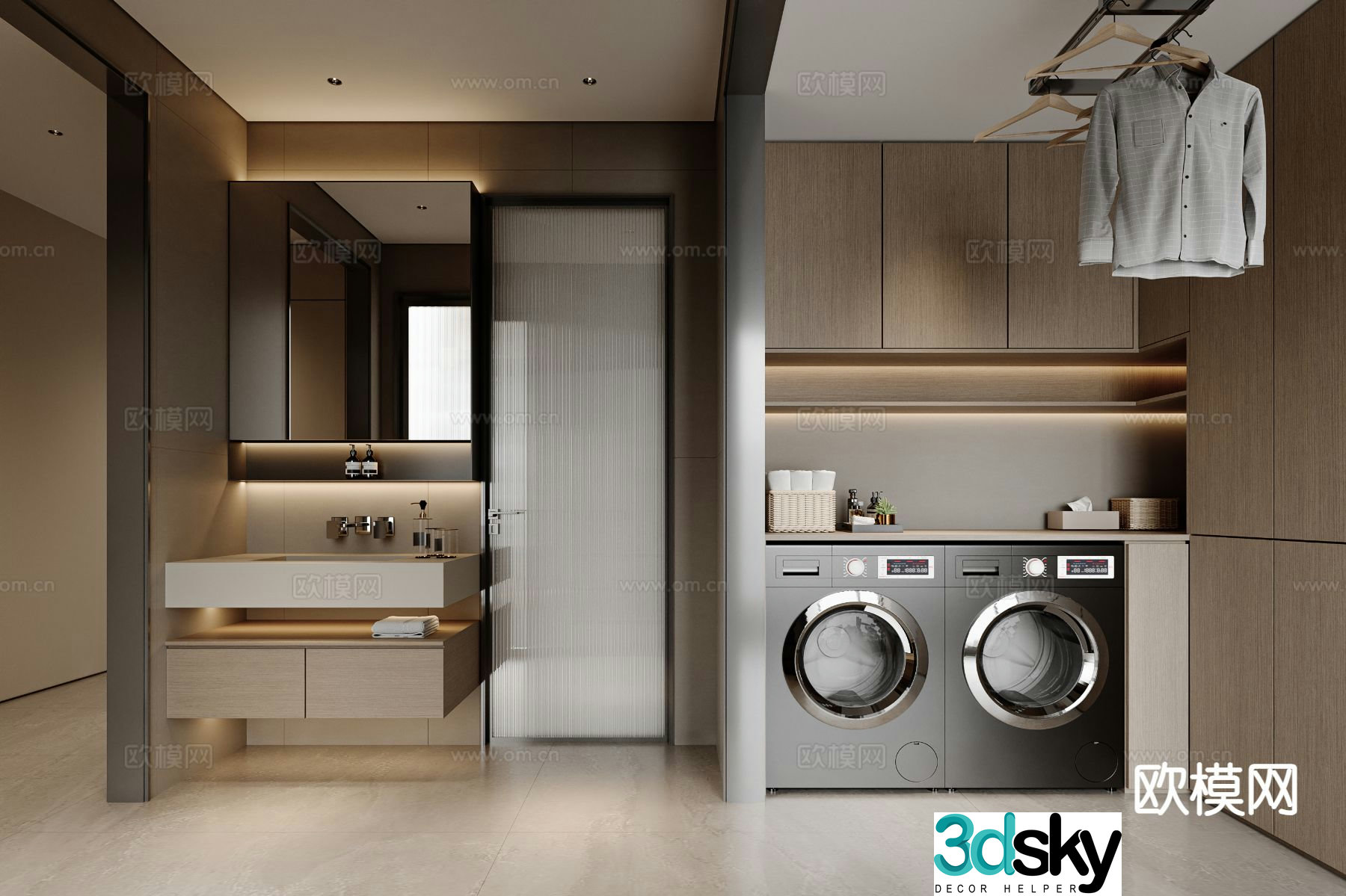 Modern bathroom laundry room 3d model