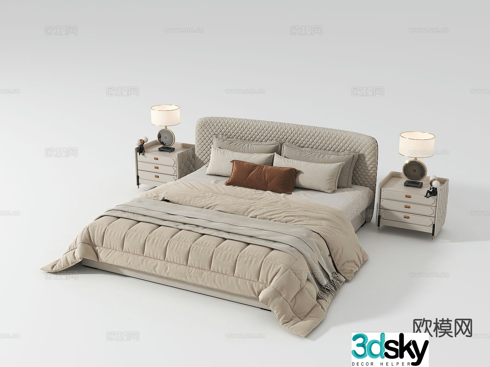 French double bed 3d model