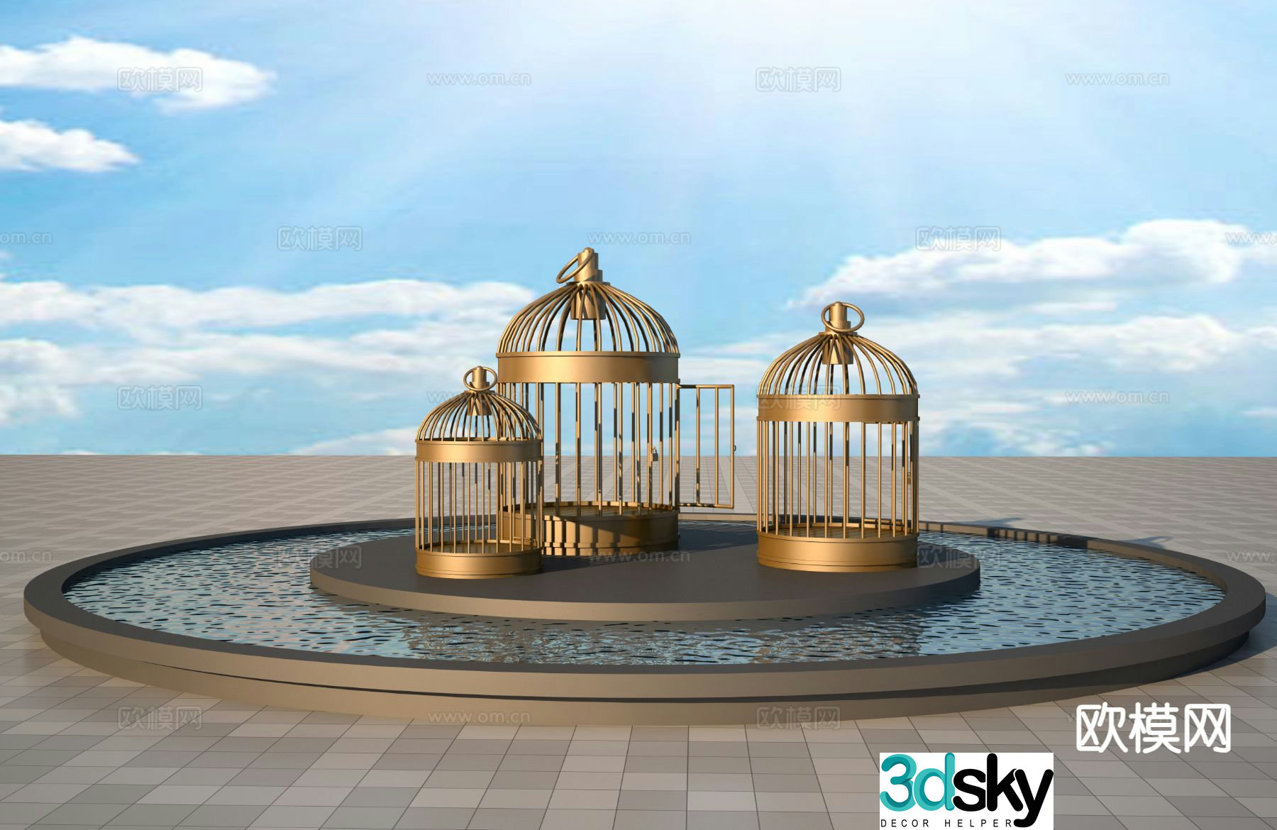 Birdcage sculpture landscape sculpture 3d model