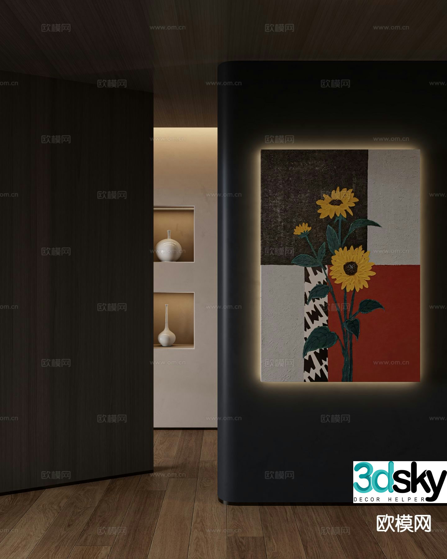 Medieval style decorative painting art painting flower hanging painting 3D model
