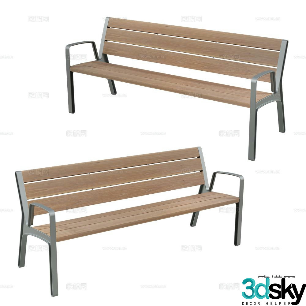 MmcitÃ© public seating bench outdoor stool 3d model