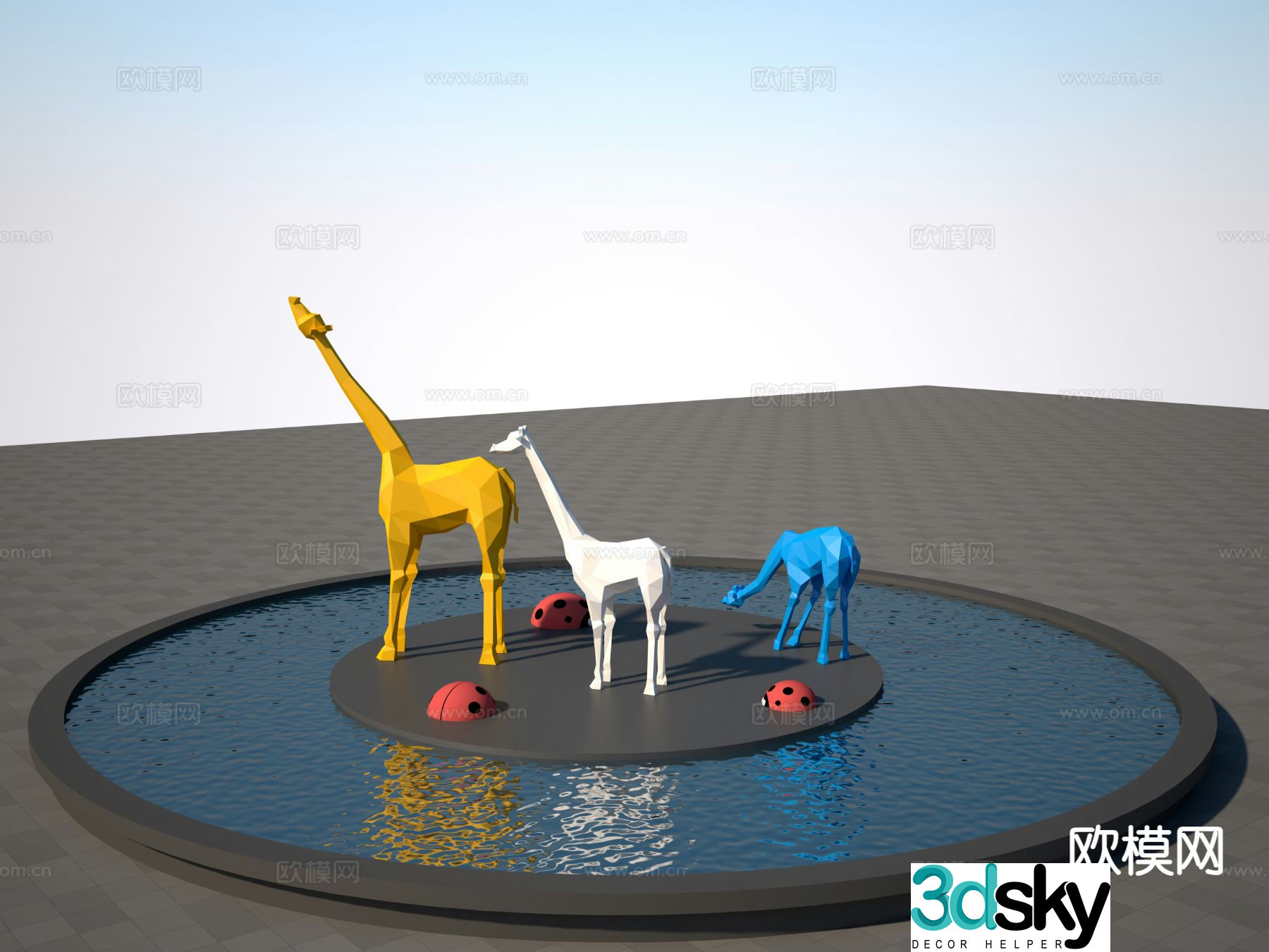 Giraffe sculpture ladybug sculpture 3d model