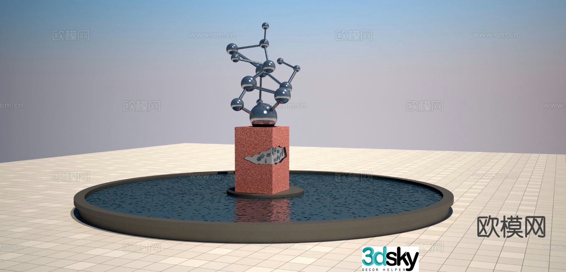 Technological Molecule Sculpture Urban Sculpture 3D Model
