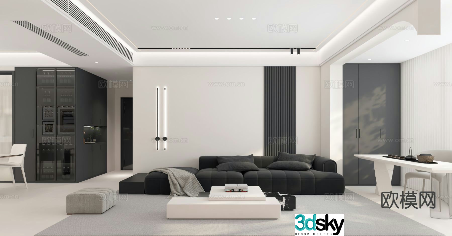 Jane black wind living room 3d model