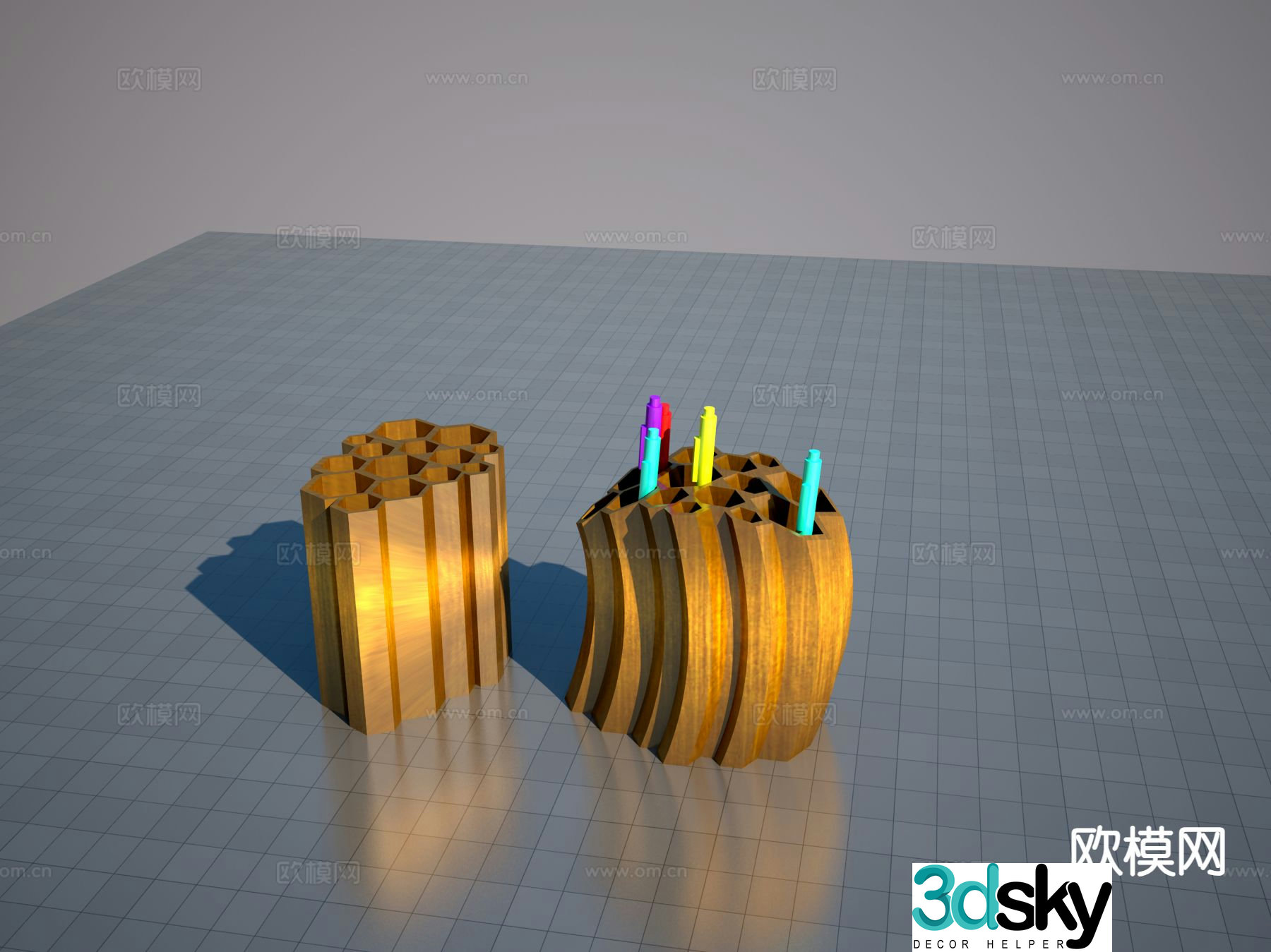 Modern honeycomb pen holder 3d model