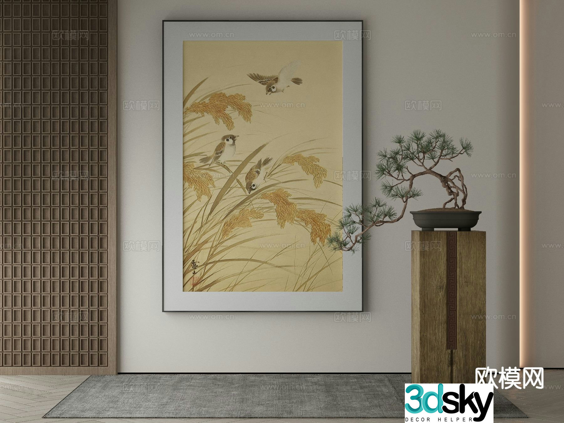 New Chinese style art painting flower and bird painting decorative painting 3D model