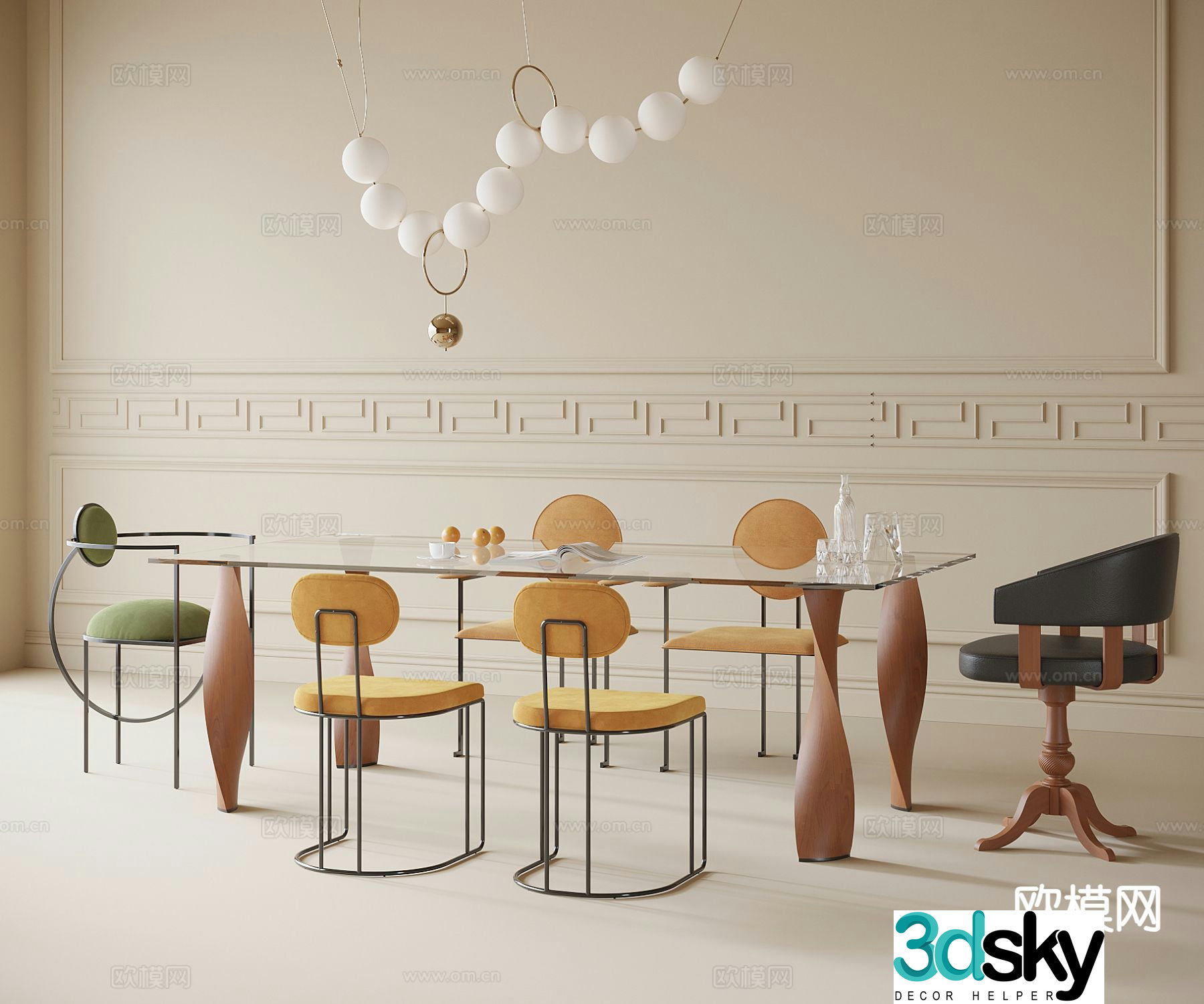 Modern dining table and chairs 3d model