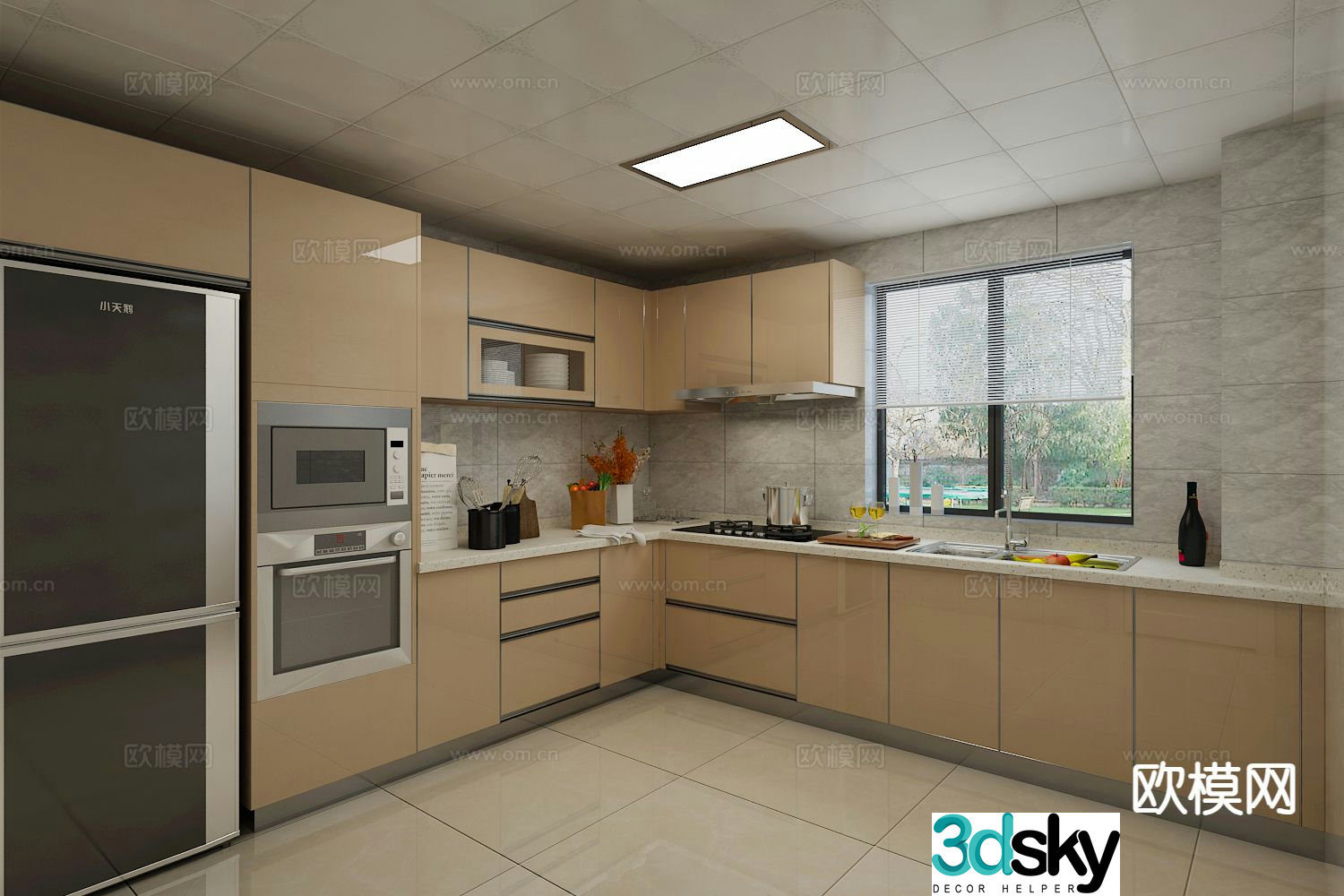 Modern open kitchen 3d model