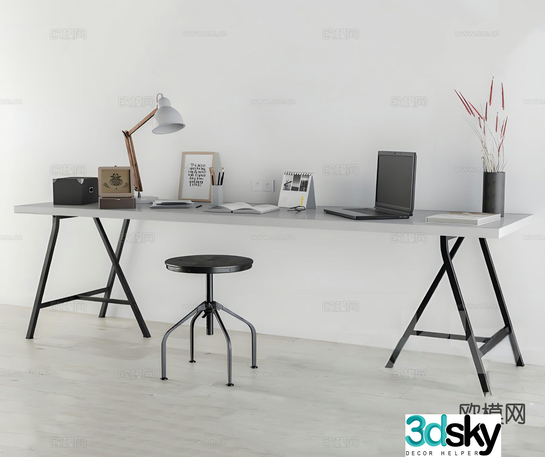 Industrial style desk workbench 3D model