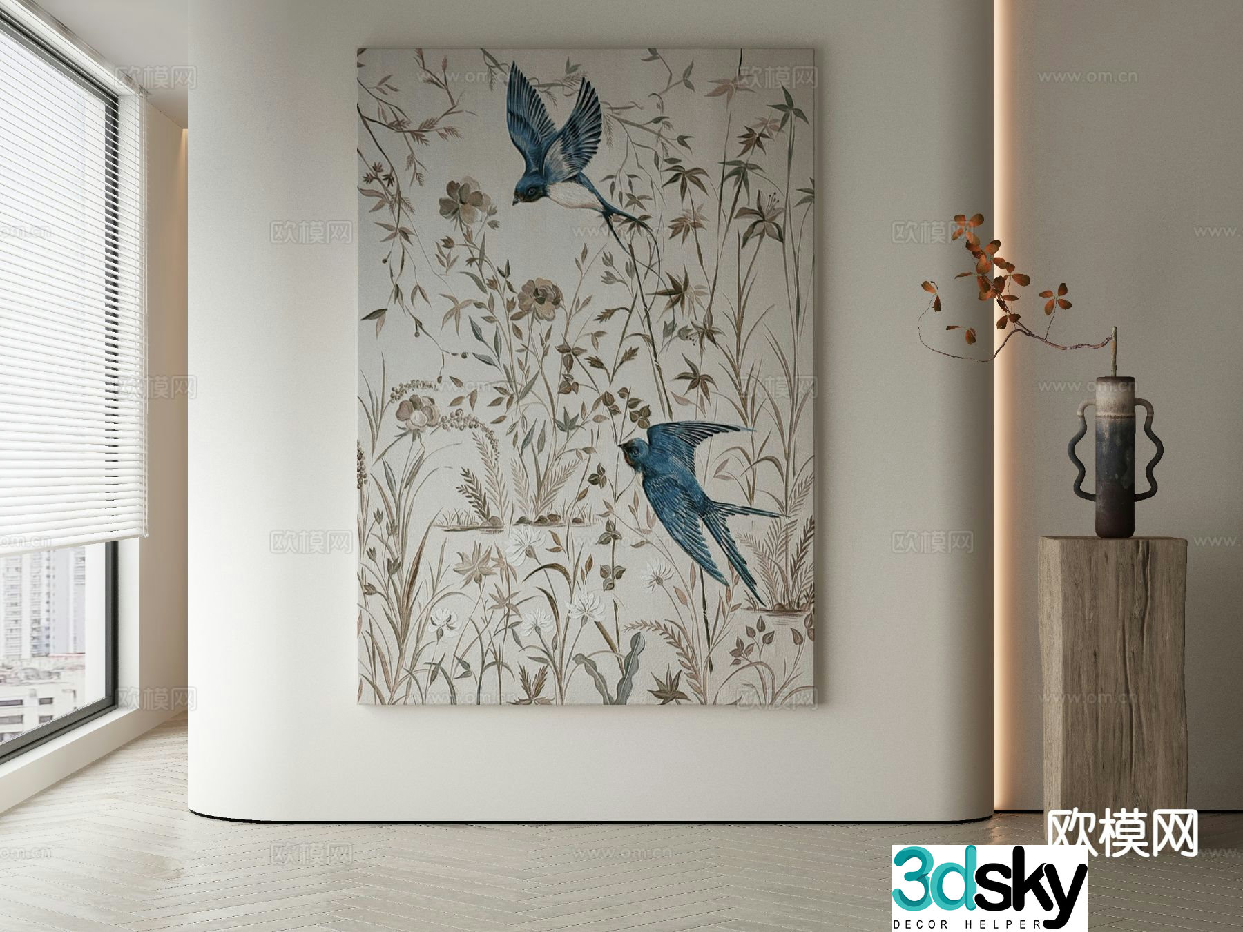 Wabi-sabi art painting flower and bird painting decorative painting 3d model