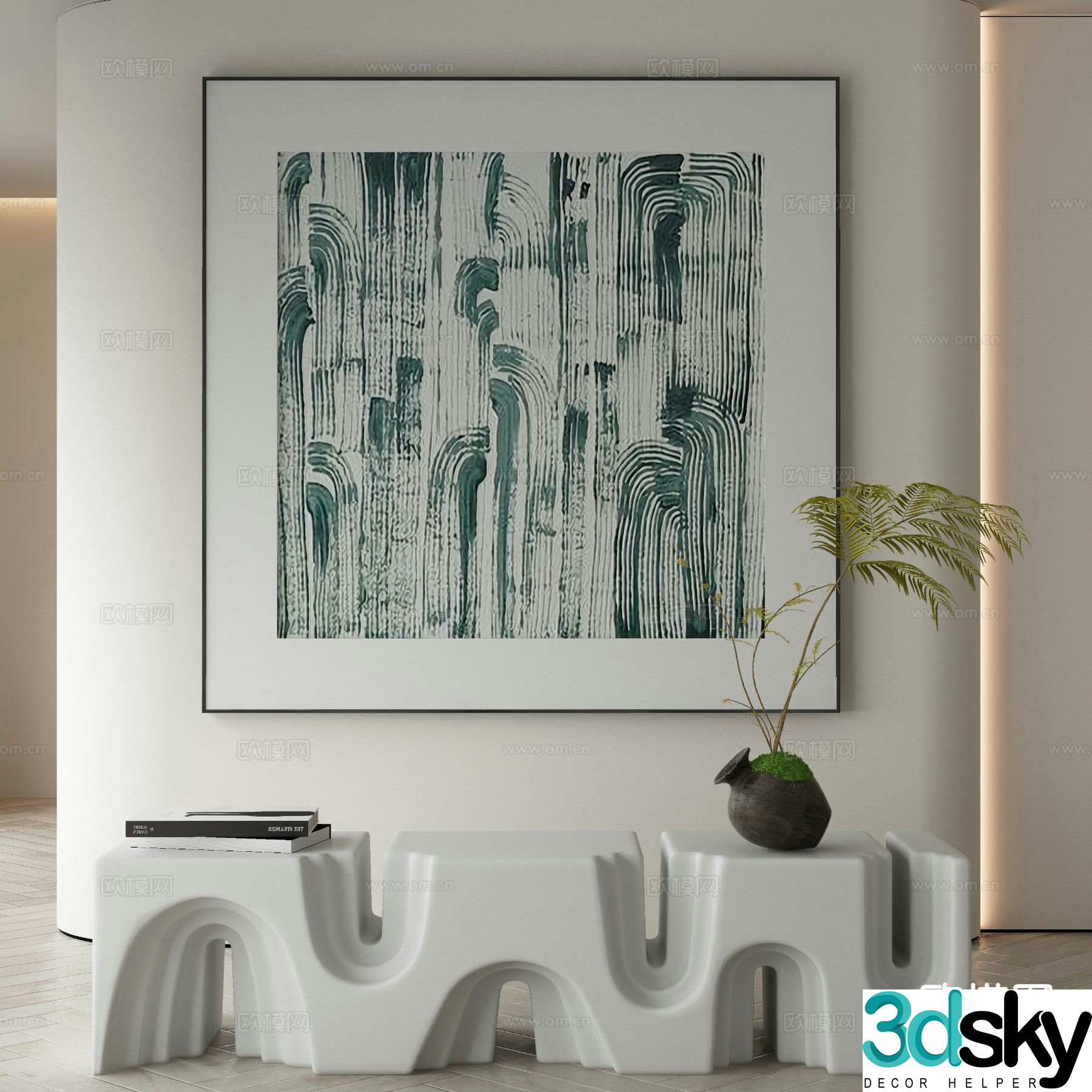 Modern decorative painting green abstract painting 3d model